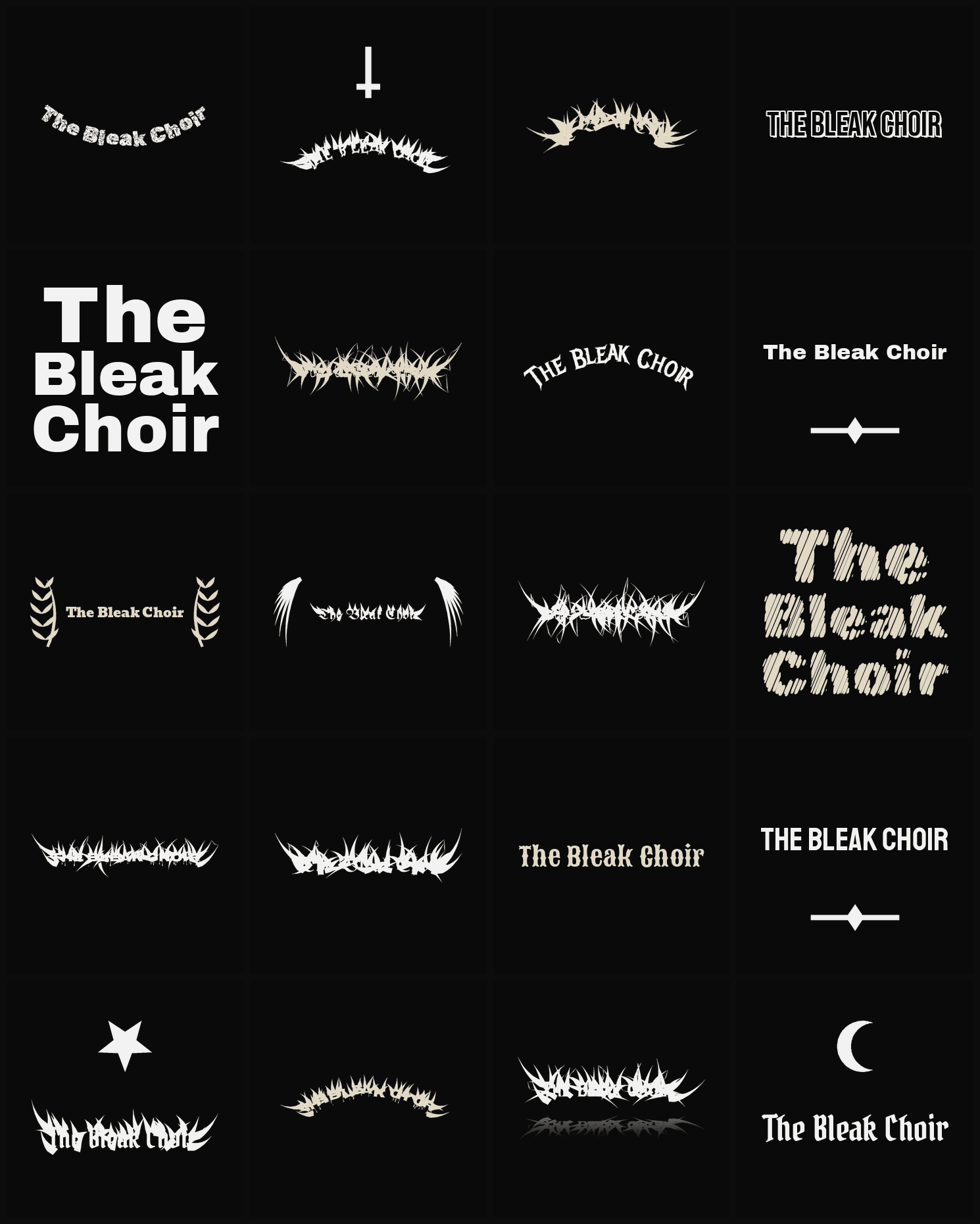 Twenty The Bleak Choir band logo ideas — different faces, treatments and spike settings