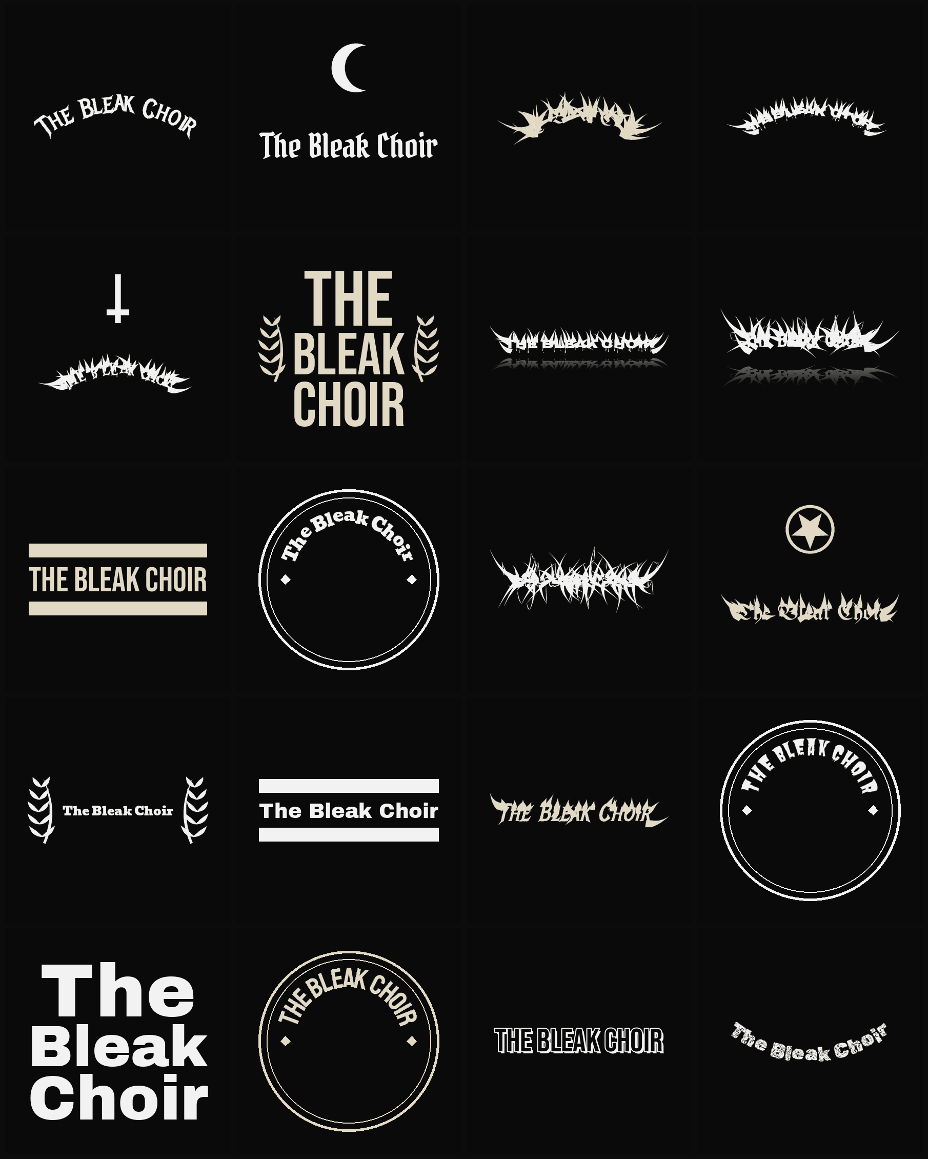 Twenty The Bleak Choir band logo ideas — different faces, treatments and spike settings