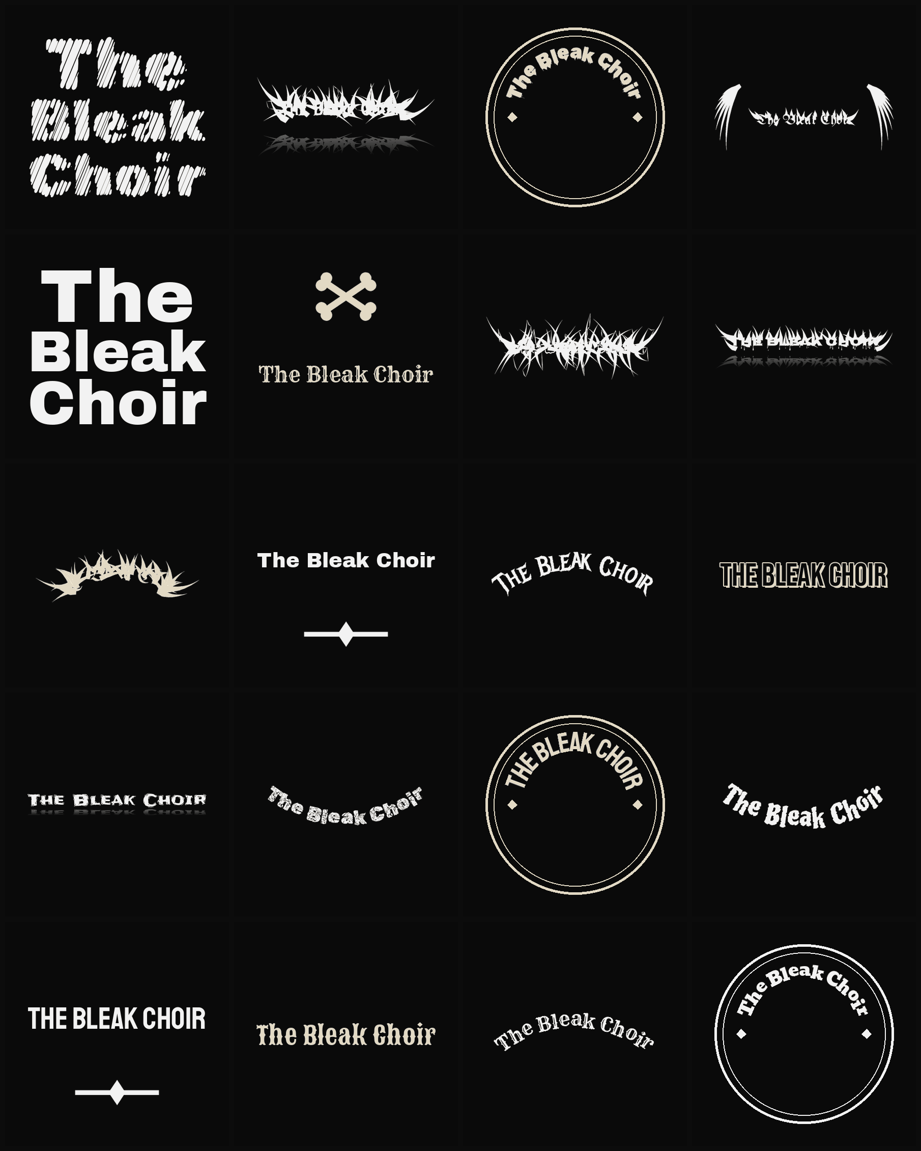 Twenty The Bleak Choir band logo ideas — different faces, treatments and spike settings