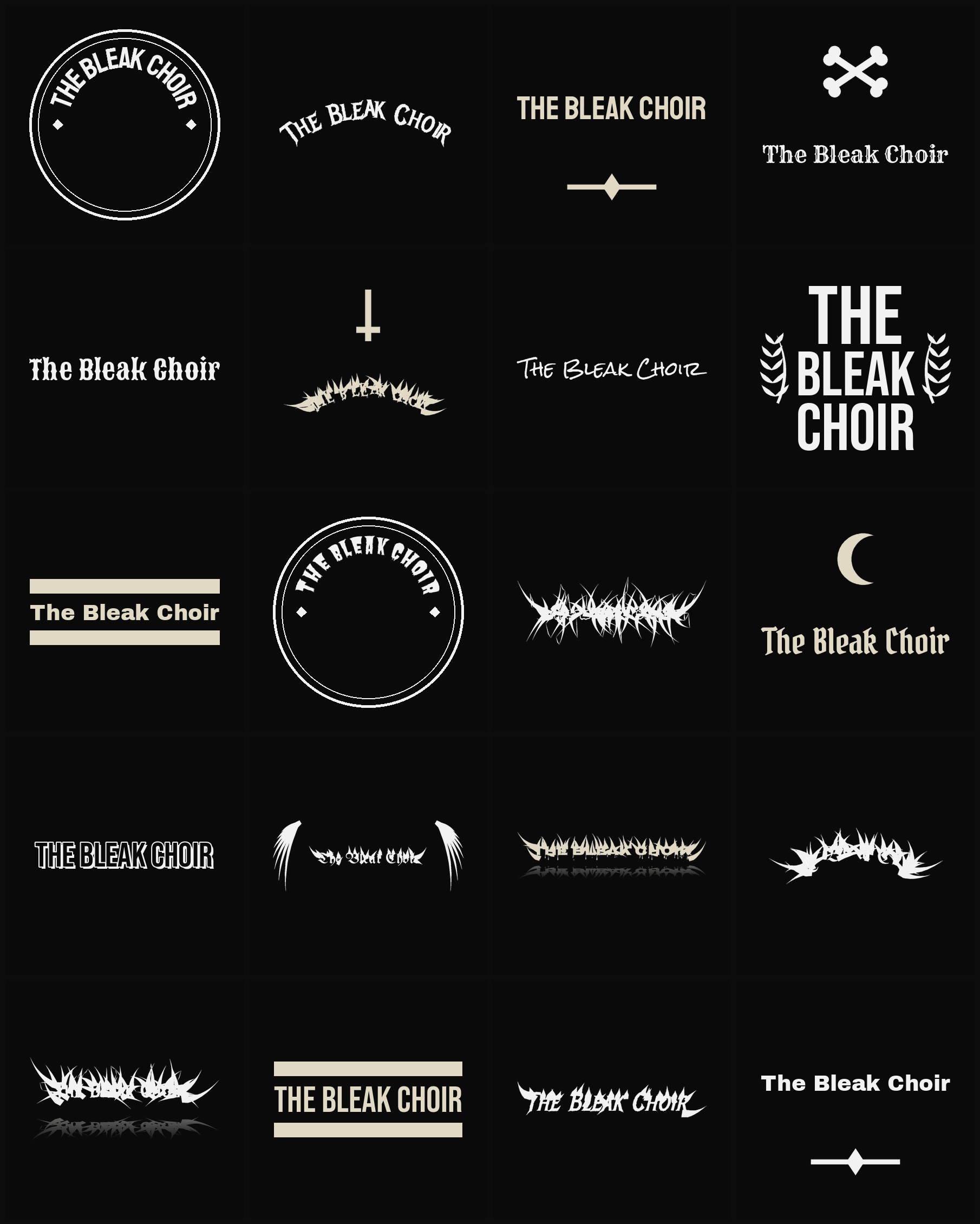 Twenty The Bleak Choir band logo ideas — different faces, treatments and spike settings