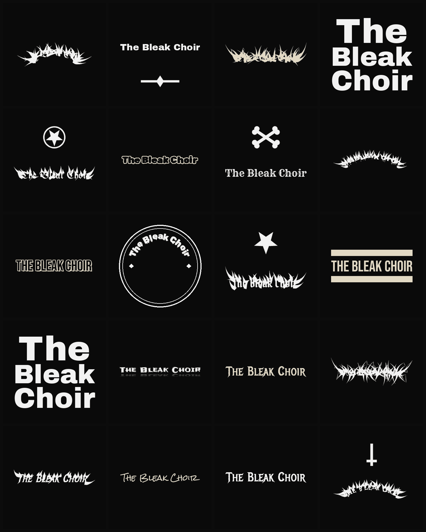 Twenty The Bleak Choir band logo ideas — different faces, treatments and spike settings