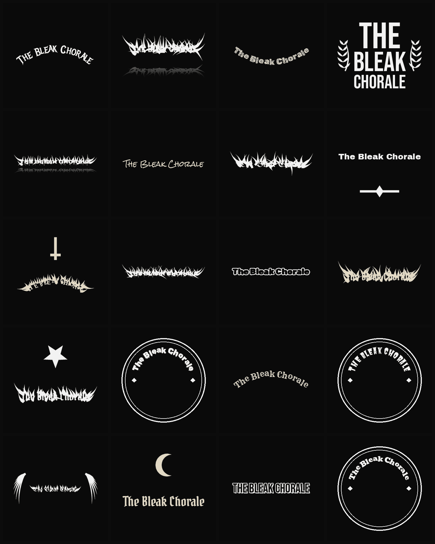 Twenty The Bleak Chorale band logo ideas — different faces, treatments and spike settings