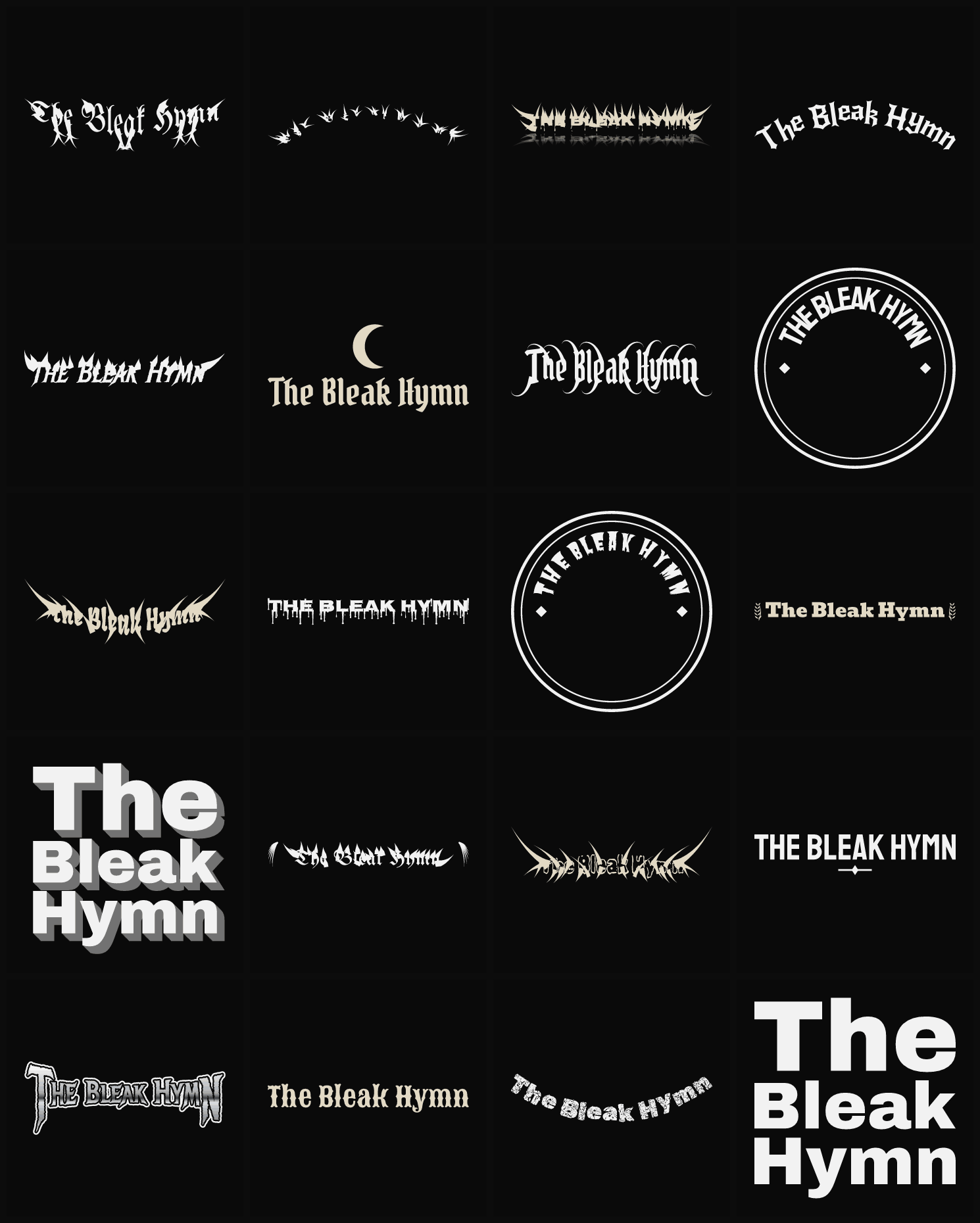 Twenty The Bleak Hymn band logo ideas — different faces, treatments and spike settings