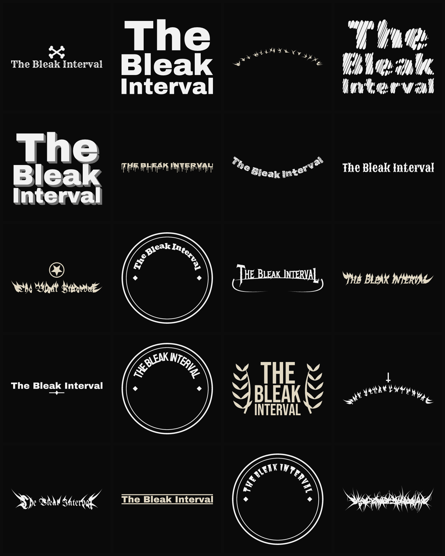 Twenty The Bleak Interval band logo ideas — different faces, treatments and spike settings