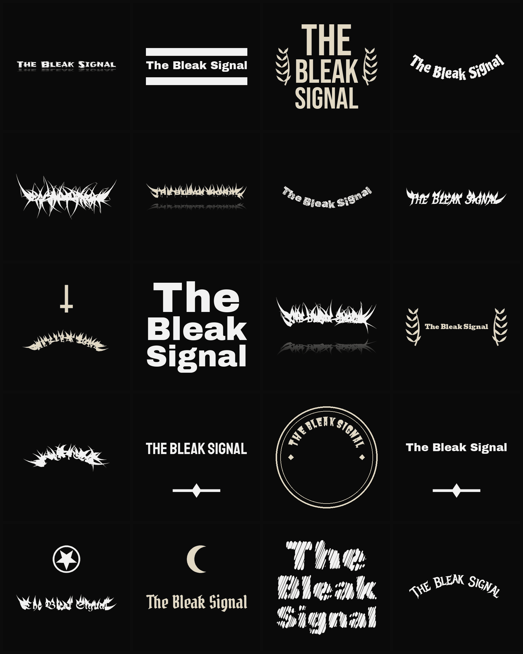 Twenty The Bleak Signal band logo ideas — different faces, treatments and spike settings