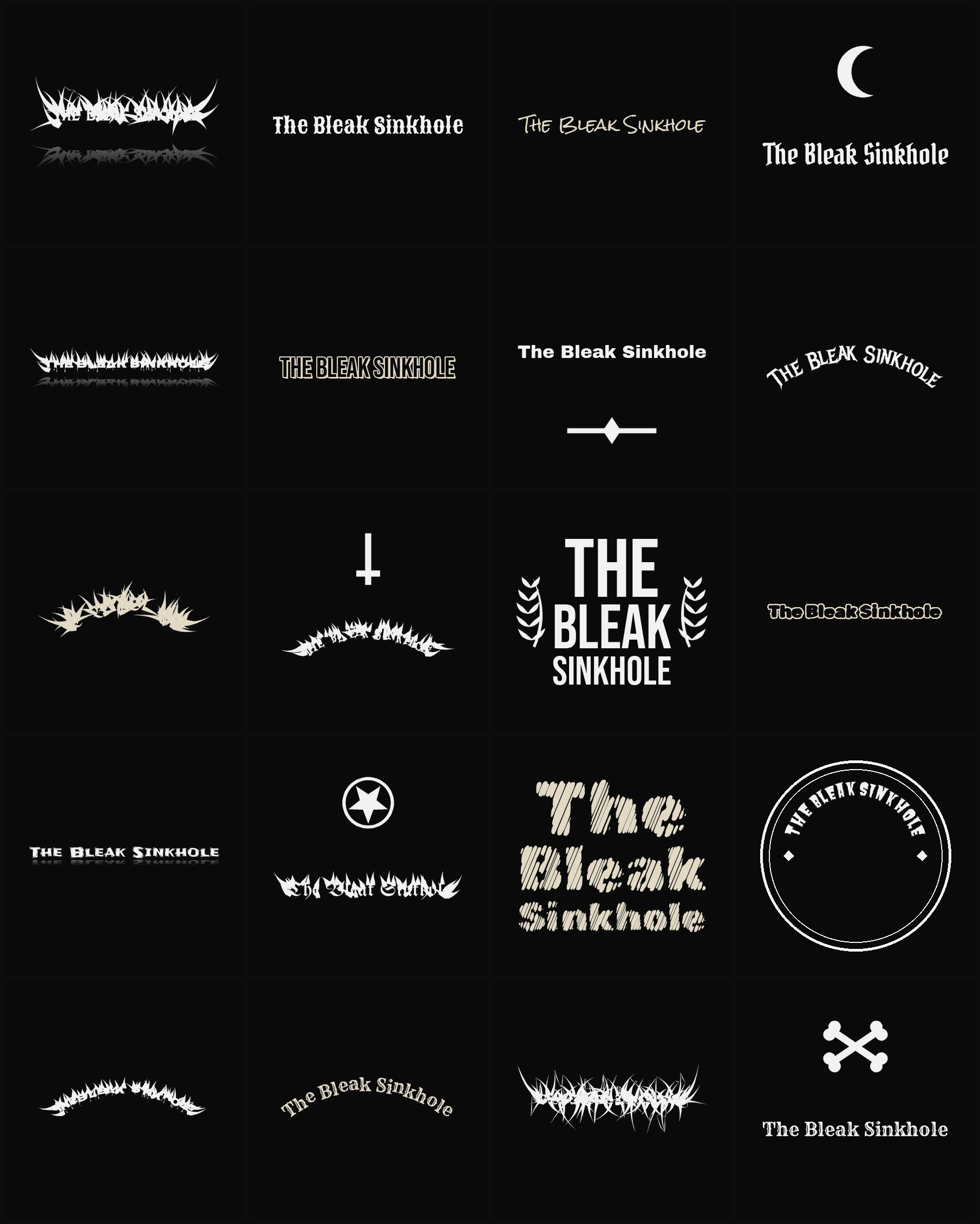 Twenty The Bleak Sinkhole band logo ideas — different faces, treatments and spike settings