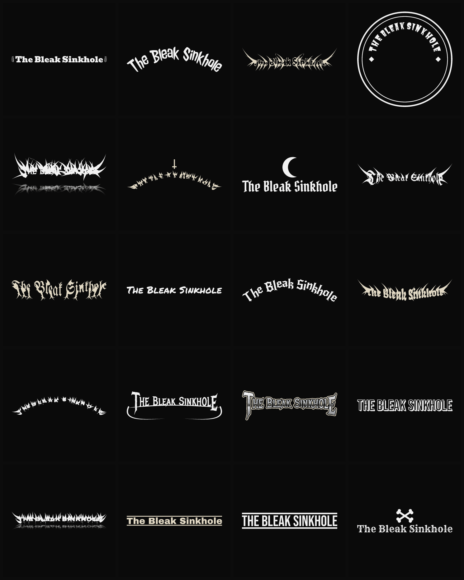 Twenty The Bleak Sinkhole band logo ideas — different faces, treatments and spike settings