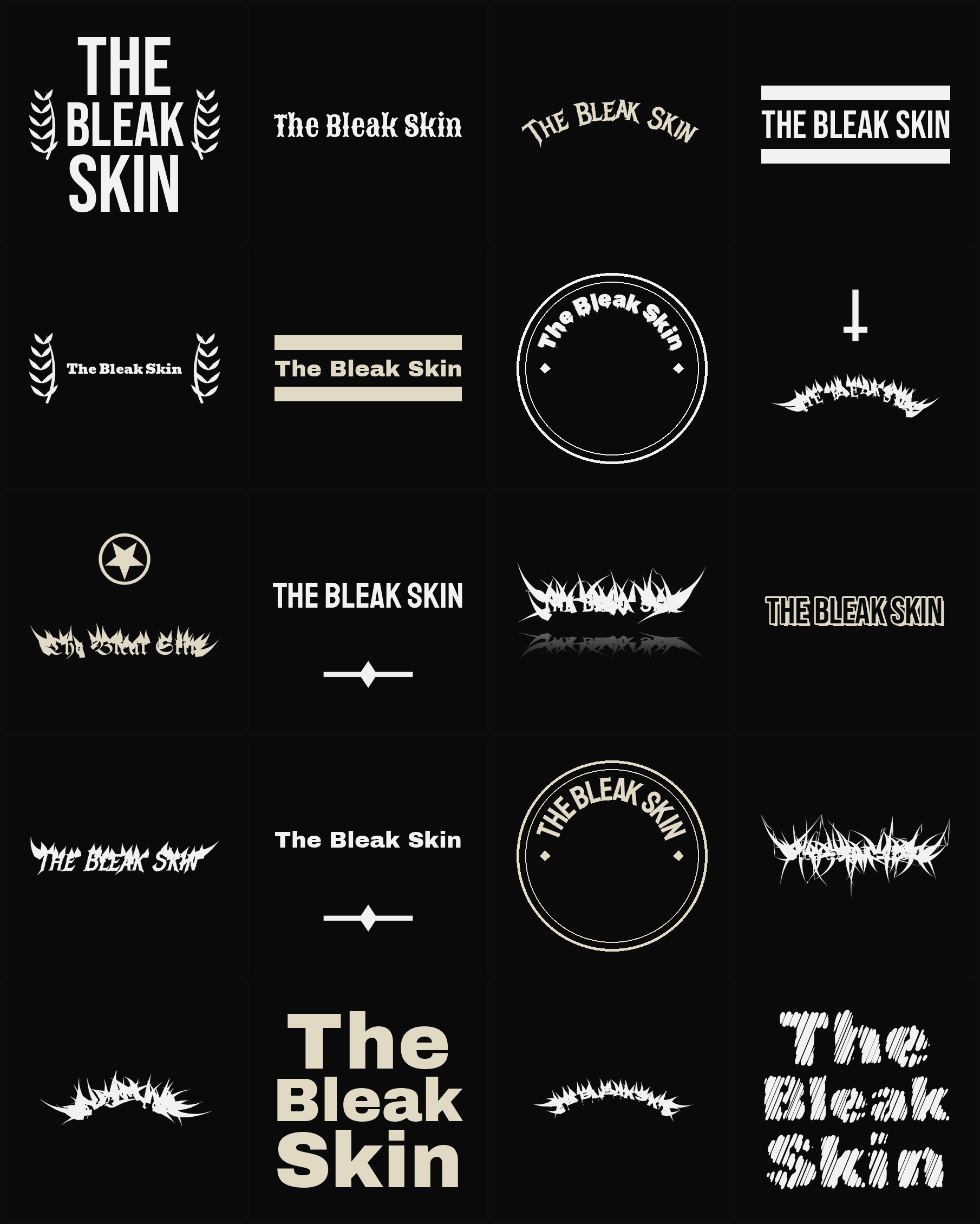 Twenty The Bleak Skin band logo ideas — different faces, treatments and spike settings