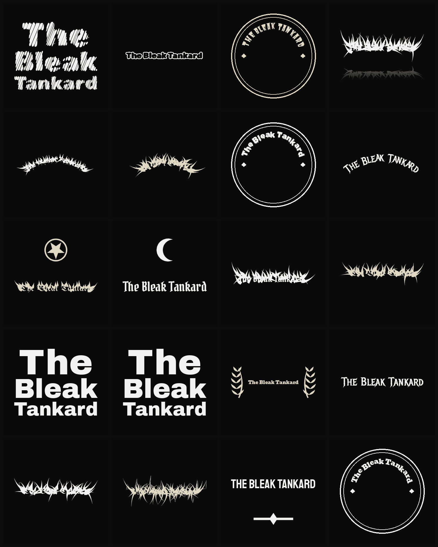 Twenty The Bleak Tankard band logo ideas — different faces, treatments and spike settings