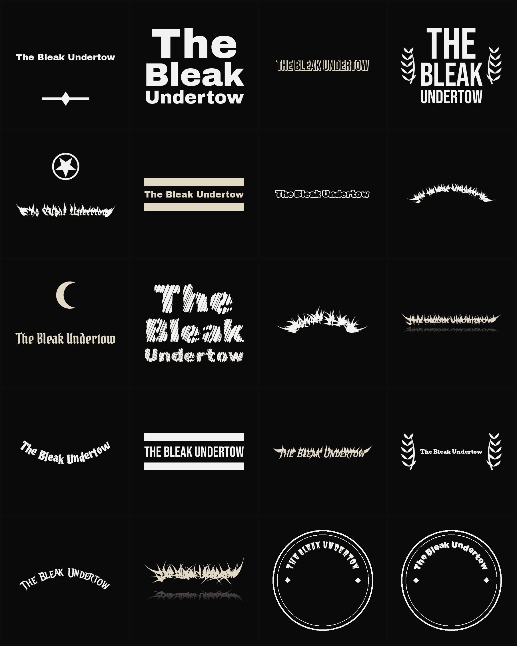 Twenty The Bleak Undertow band logo ideas — different faces, treatments and spike settings