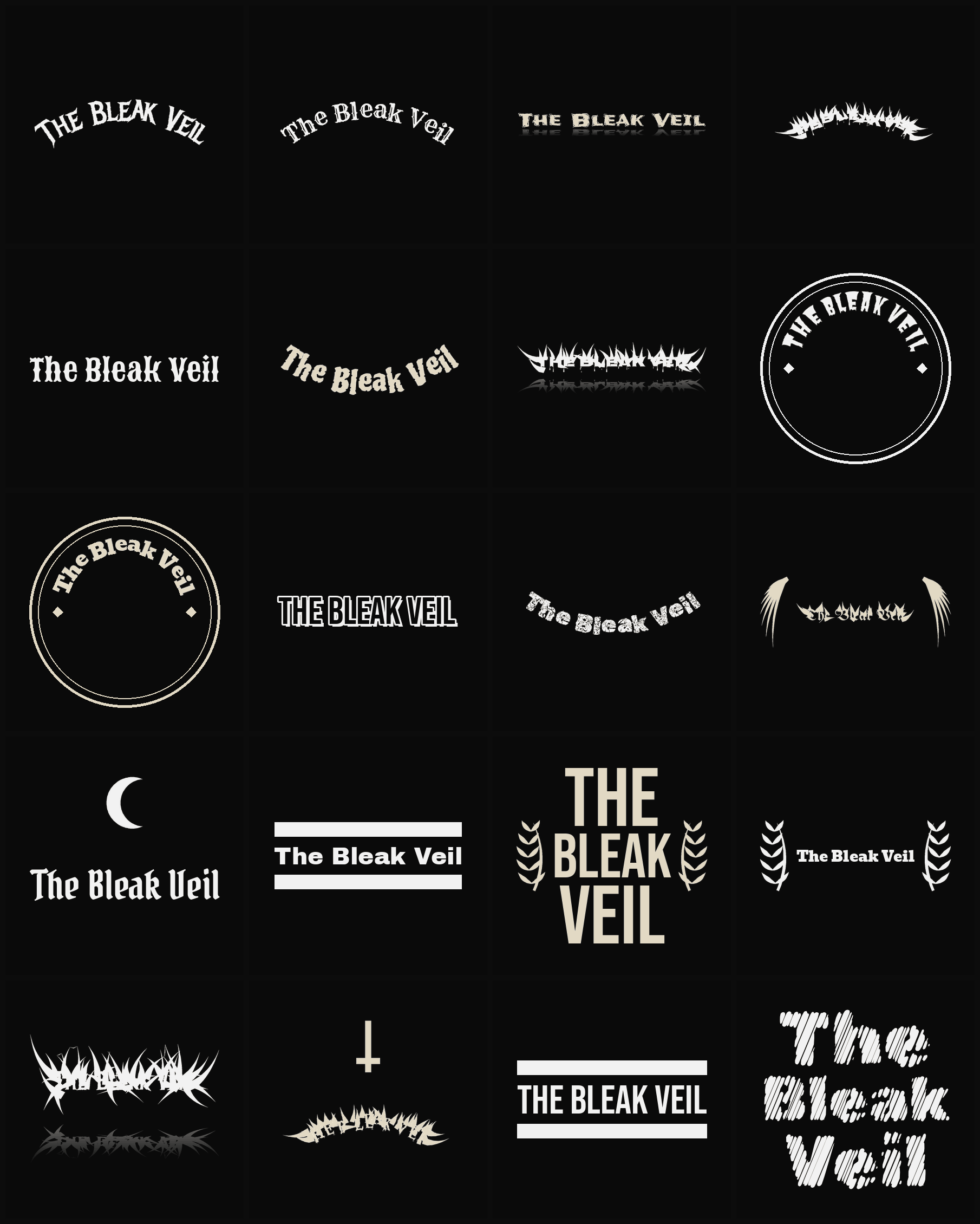 Twenty The Bleak Veil band logo ideas — different faces, treatments and spike settings