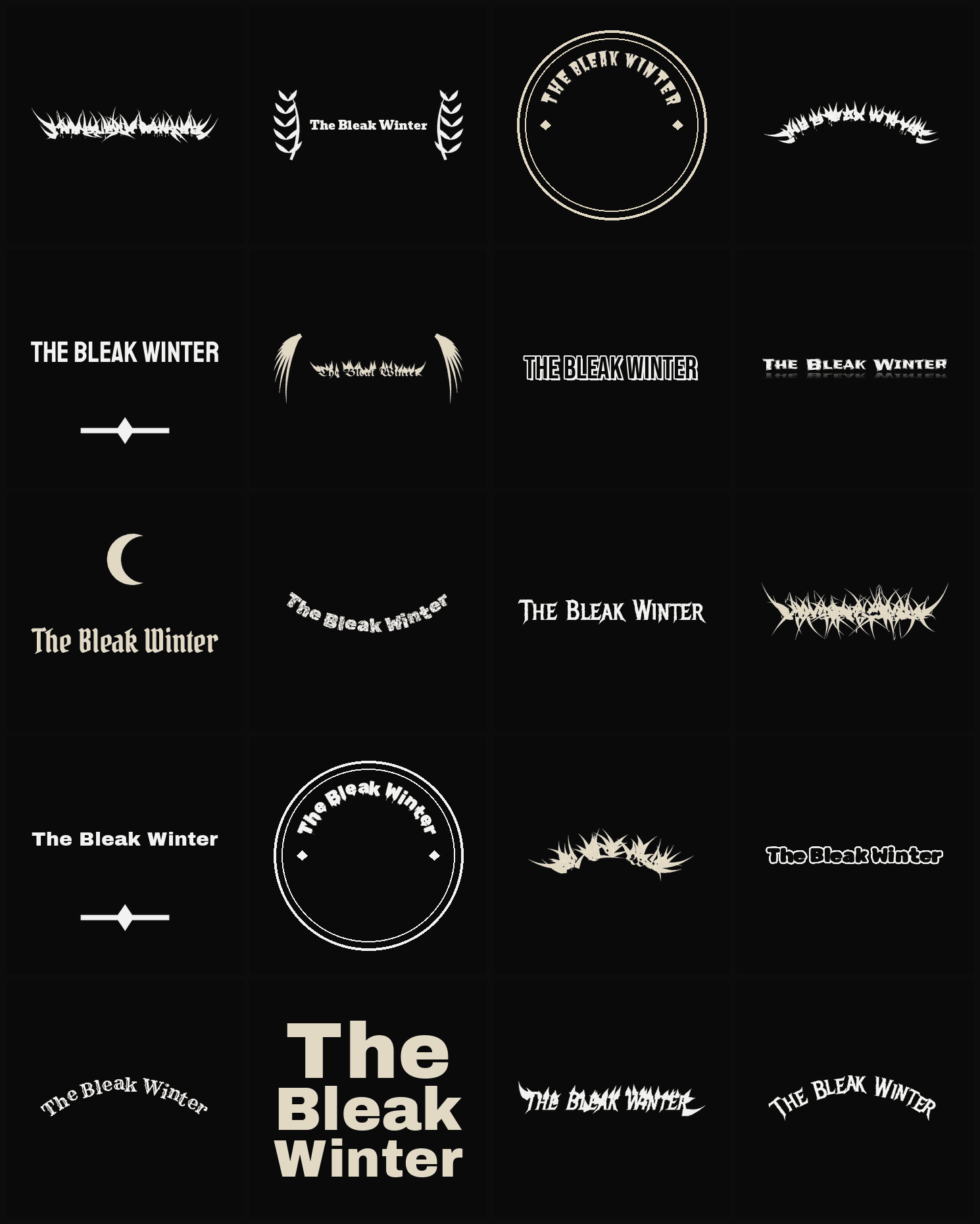 Twenty The Bleak Winter band logo ideas — different faces, treatments and spike settings