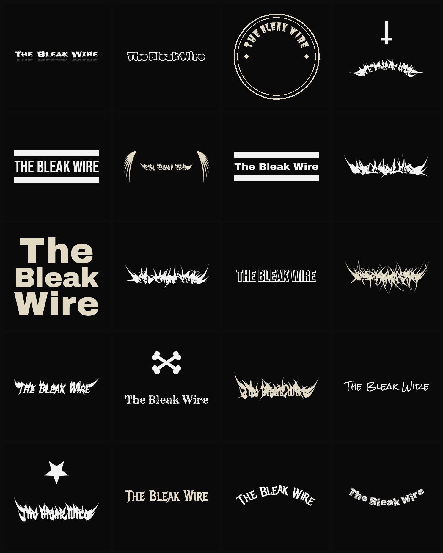 Twenty The Bleak Wire band logo ideas — different faces, treatments and spike settings