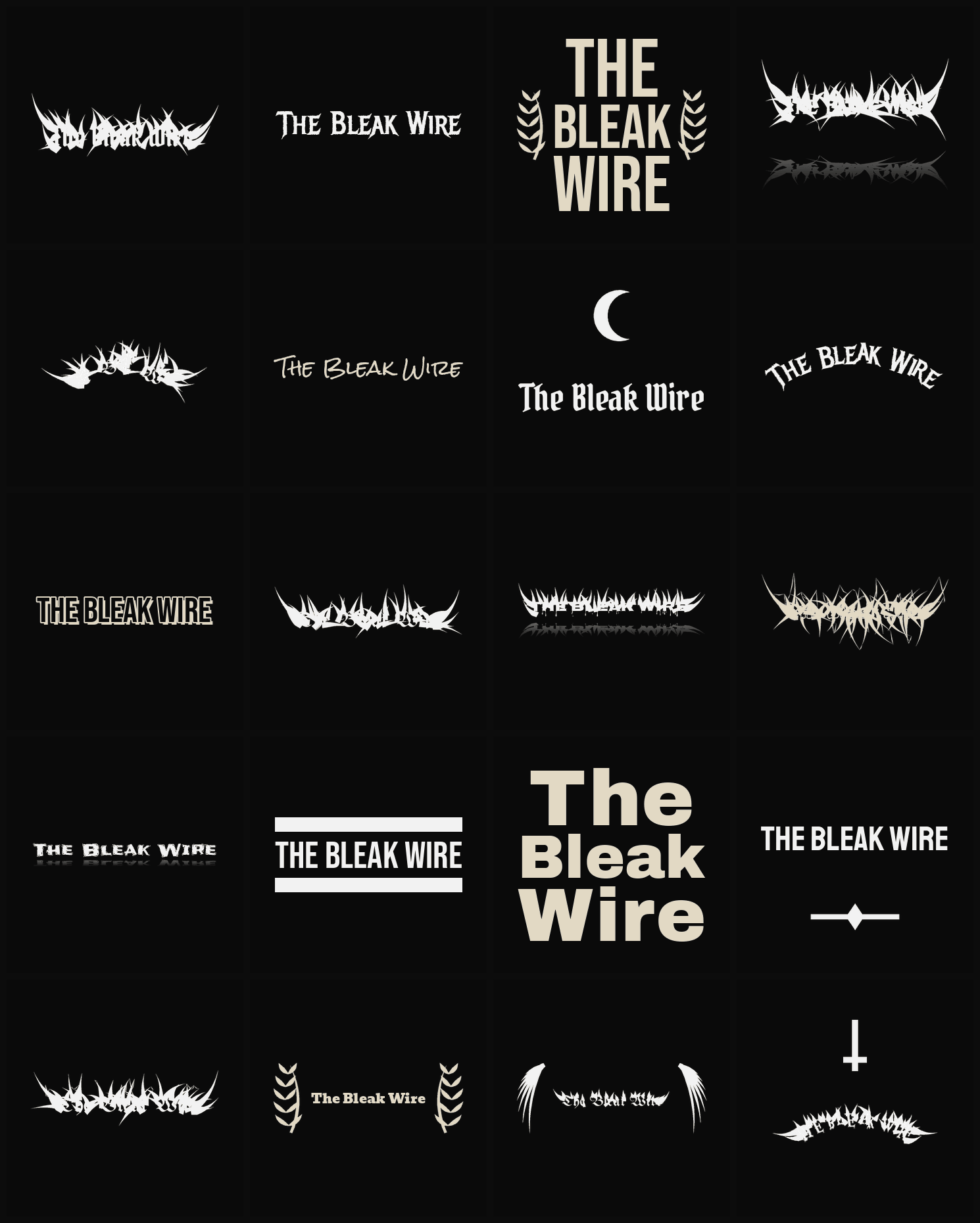 Twenty The Bleak Wire band logo ideas — different faces, treatments and spike settings