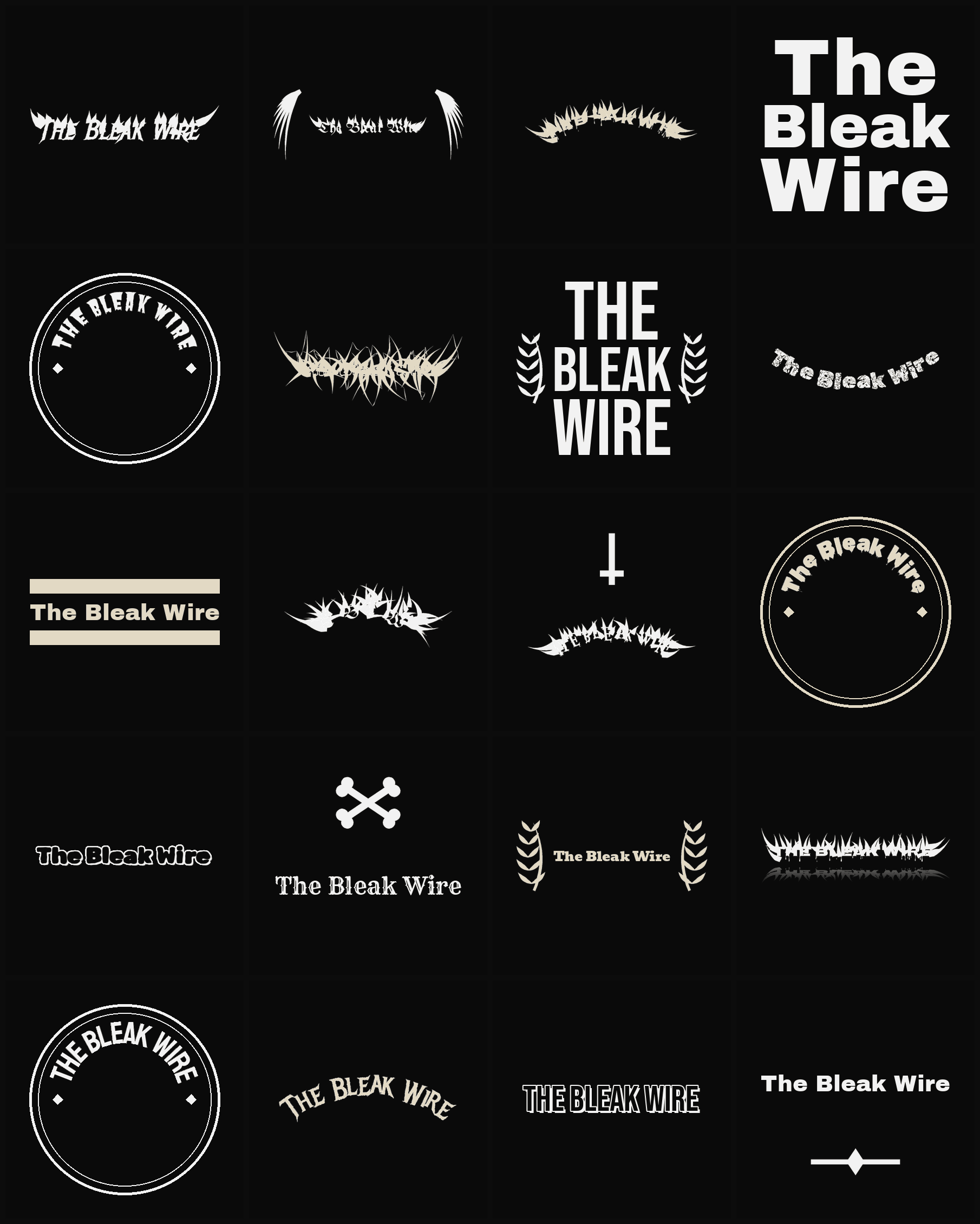 Twenty The Bleak Wire band logo ideas — different faces, treatments and spike settings