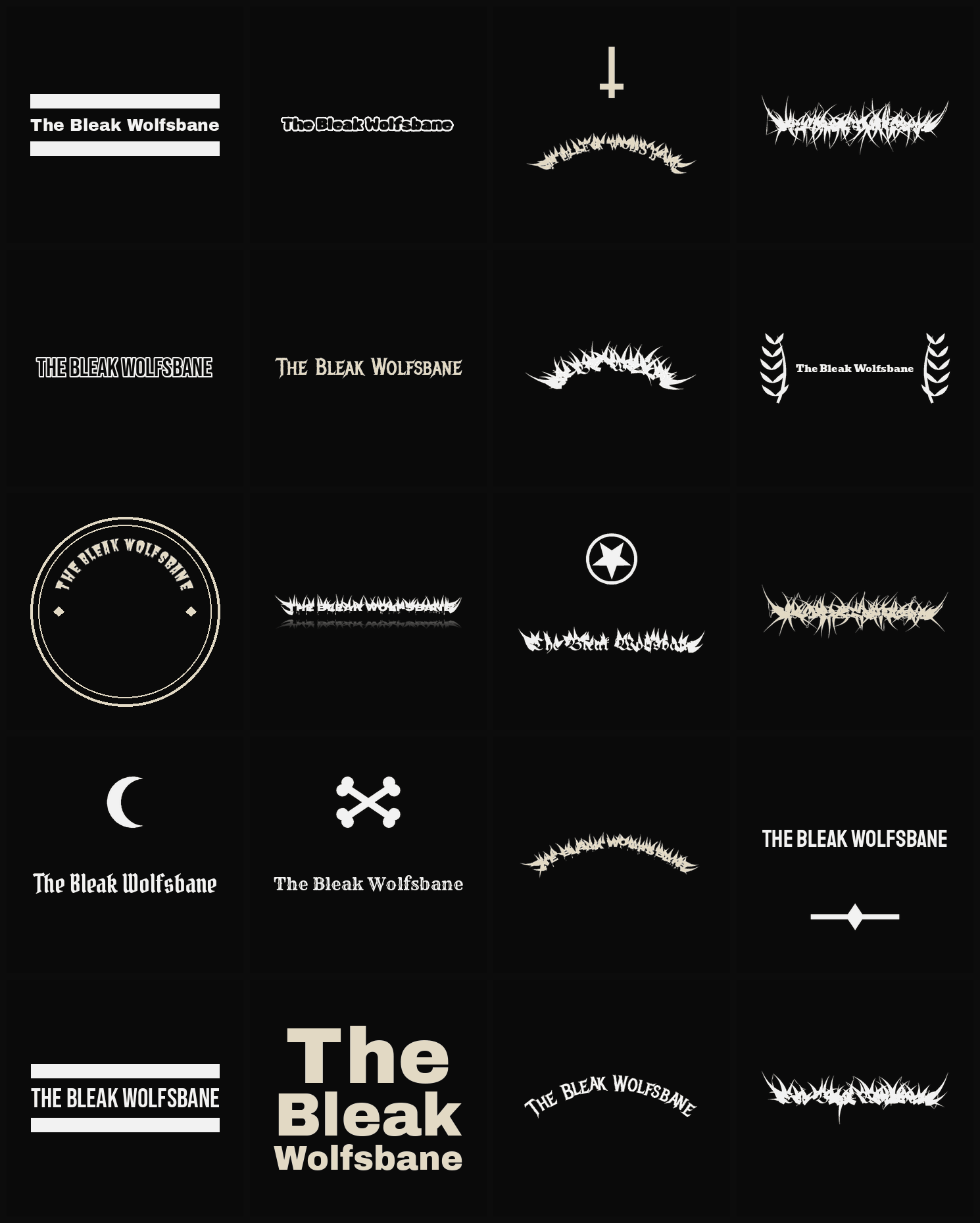 Twenty The Bleak Wolfsbane band logo ideas — different faces, treatments and spike settings