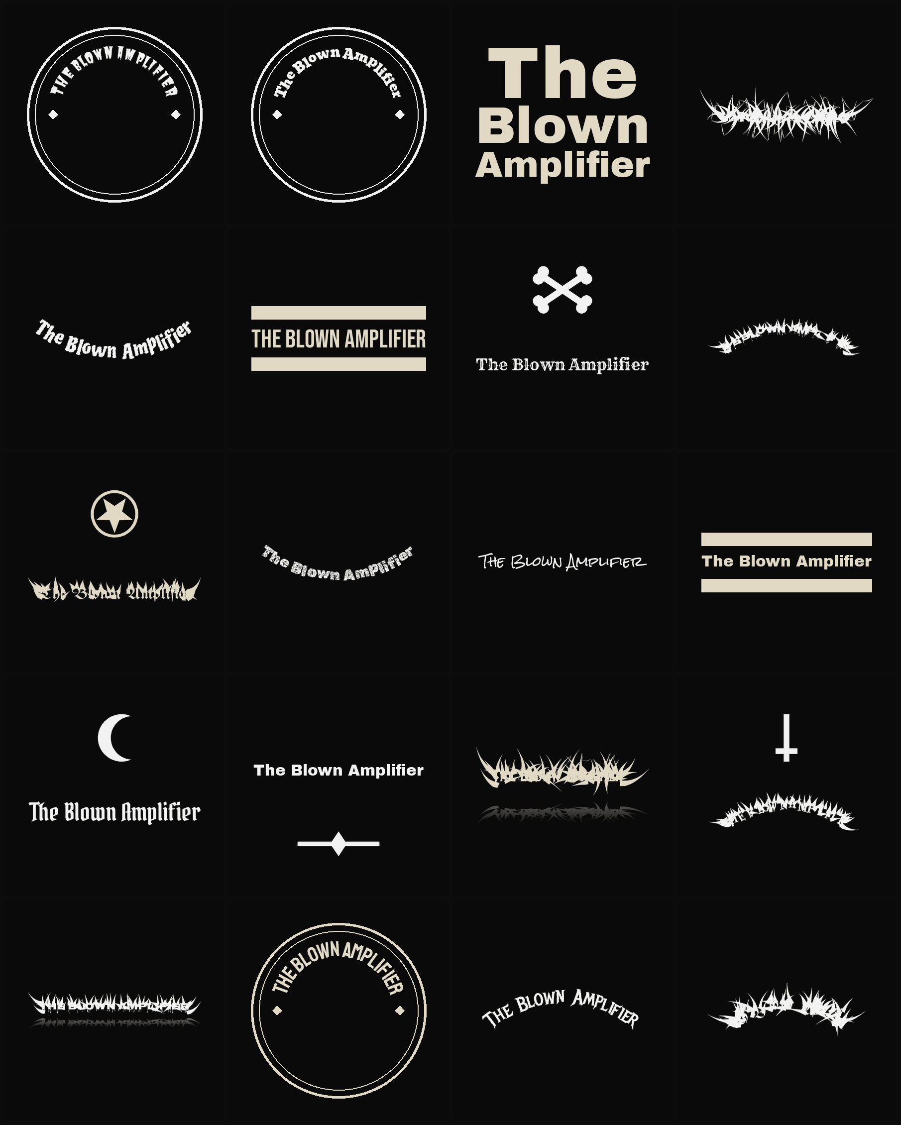 Twenty The Blown Amplifier band logo ideas — different faces, treatments and spike settings