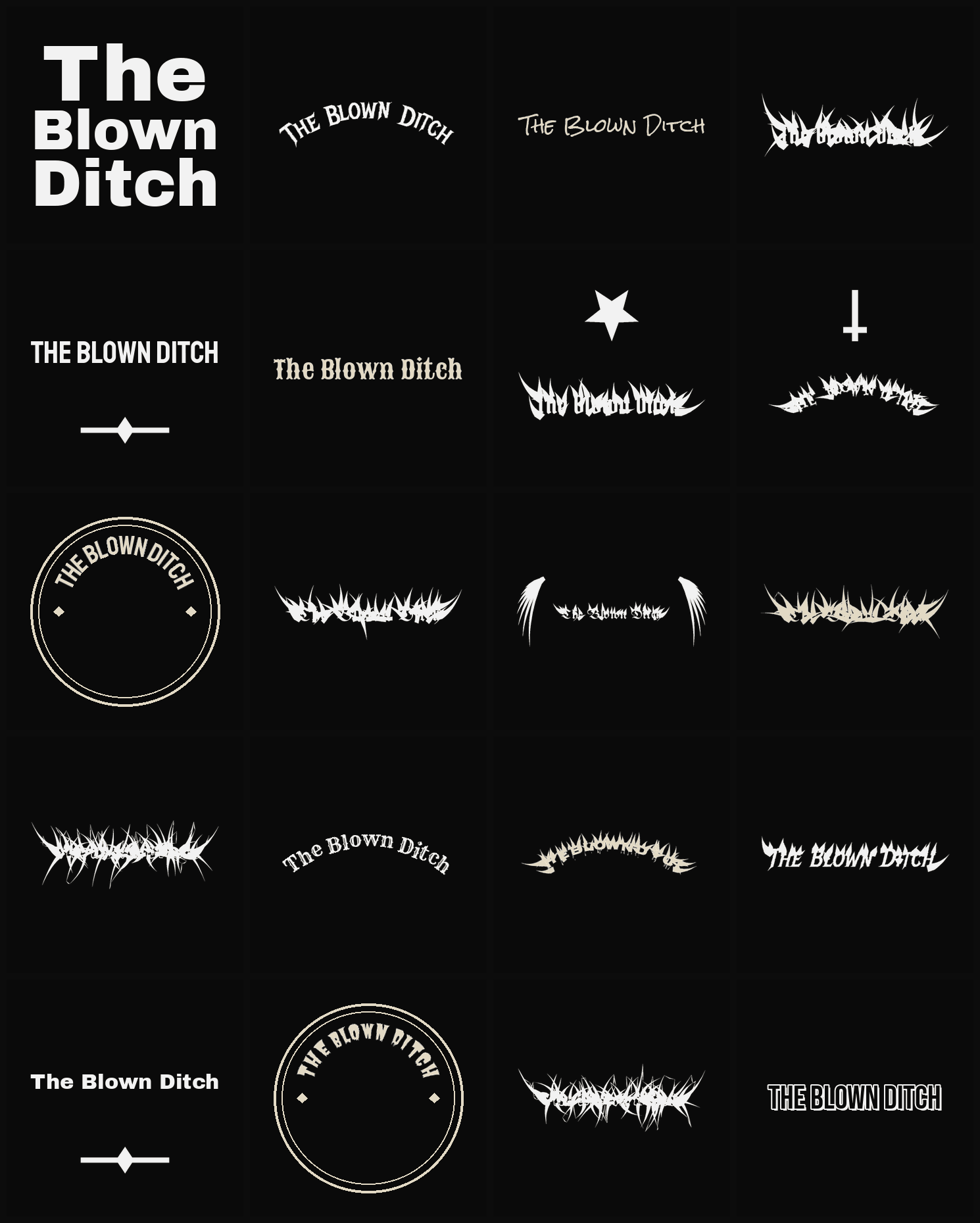 Twenty The Blown Ditch band logo ideas — different faces, treatments and spike settings
