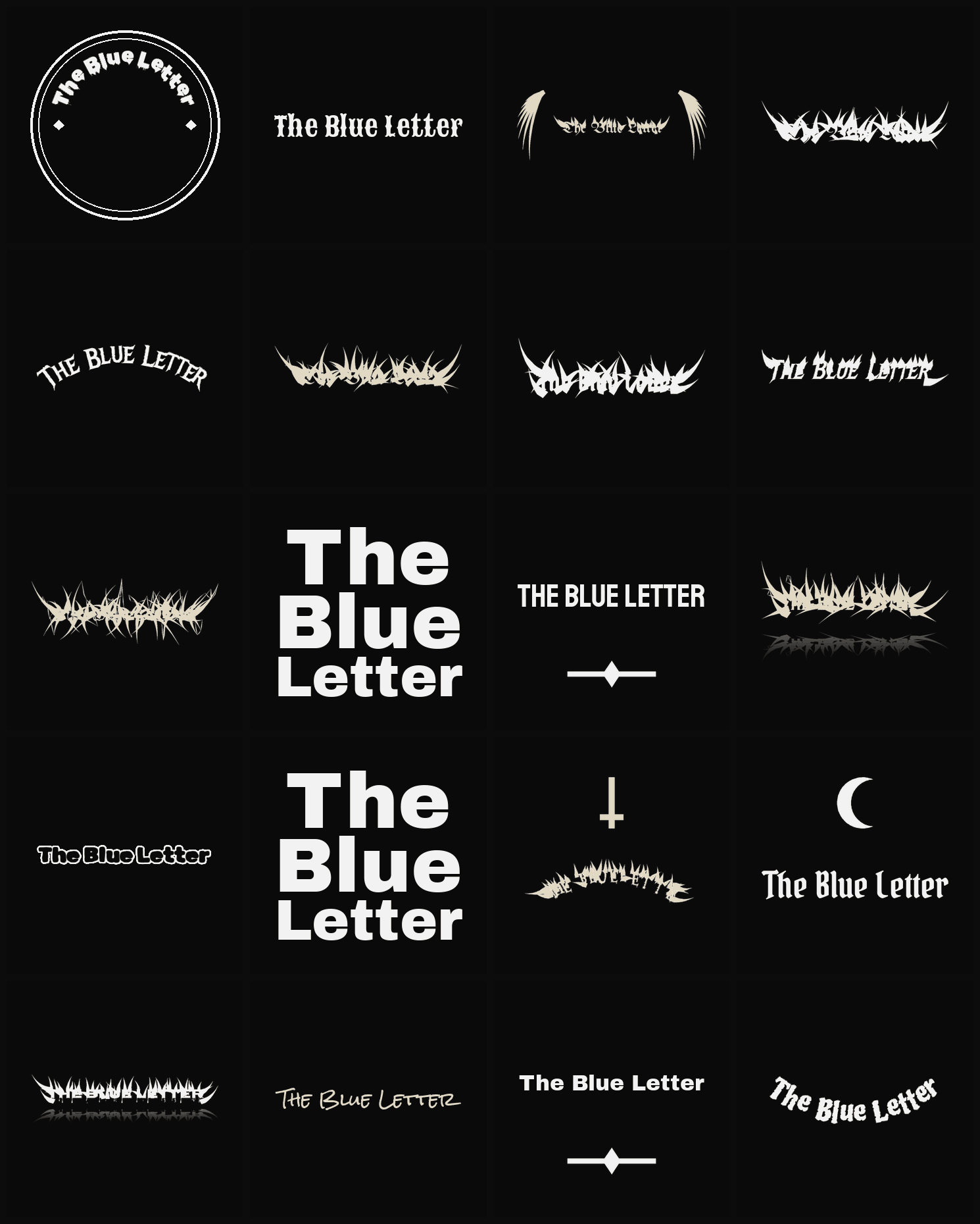 Twenty The Blue Letter band logo ideas — different faces, treatments and spike settings