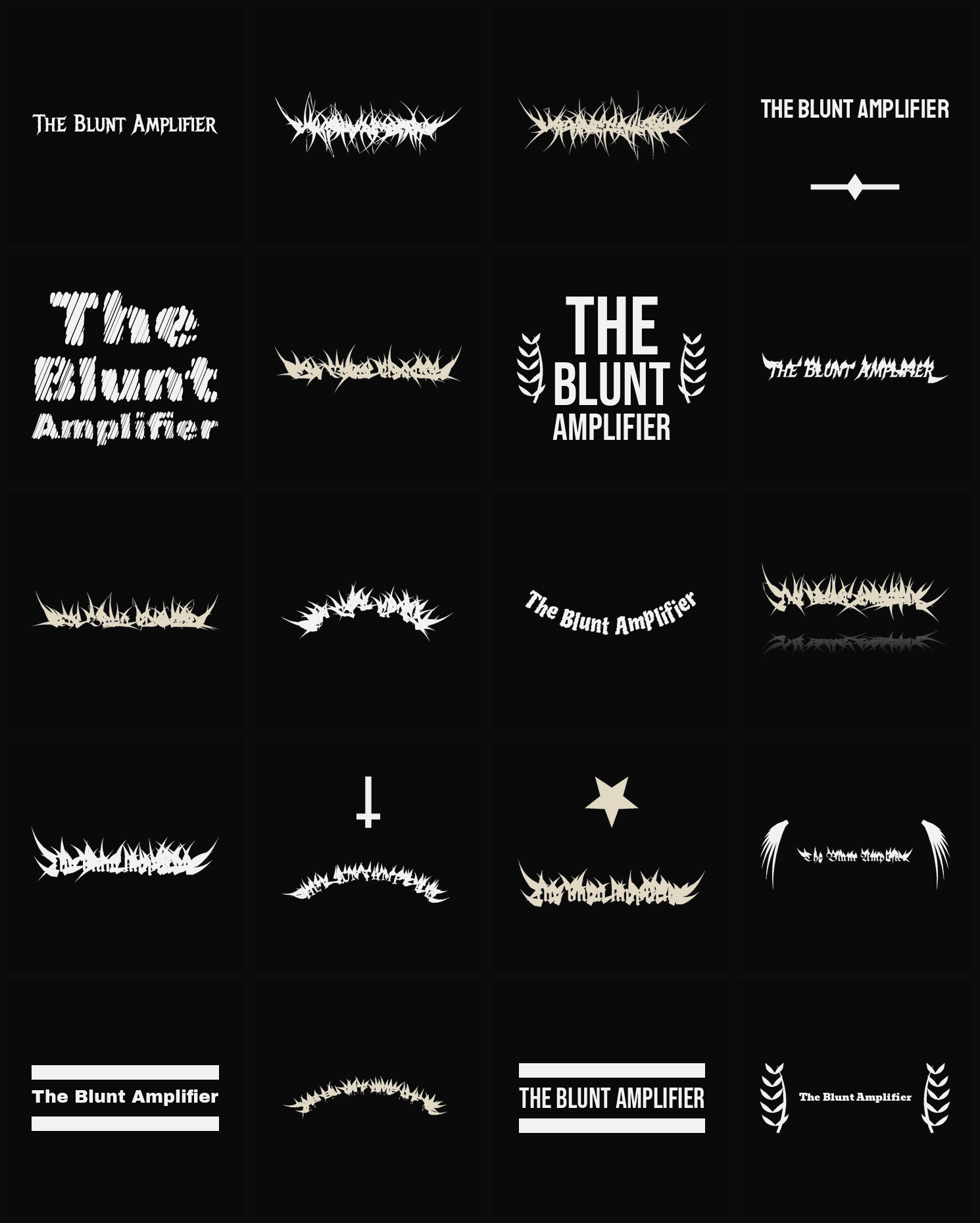 Twenty The Blunt Amplifier band logo ideas — different faces, treatments and spike settings