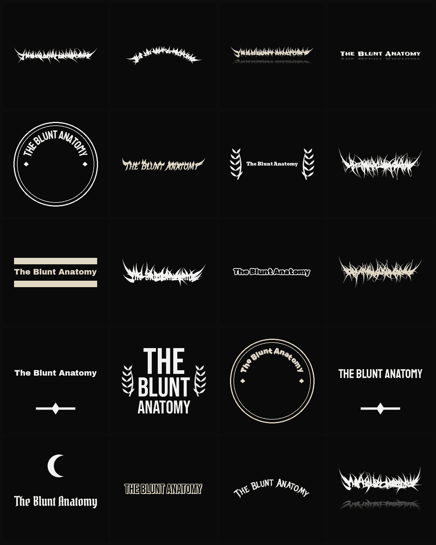 Twenty The Blunt Anatomy band logo ideas — different faces, treatments and spike settings
