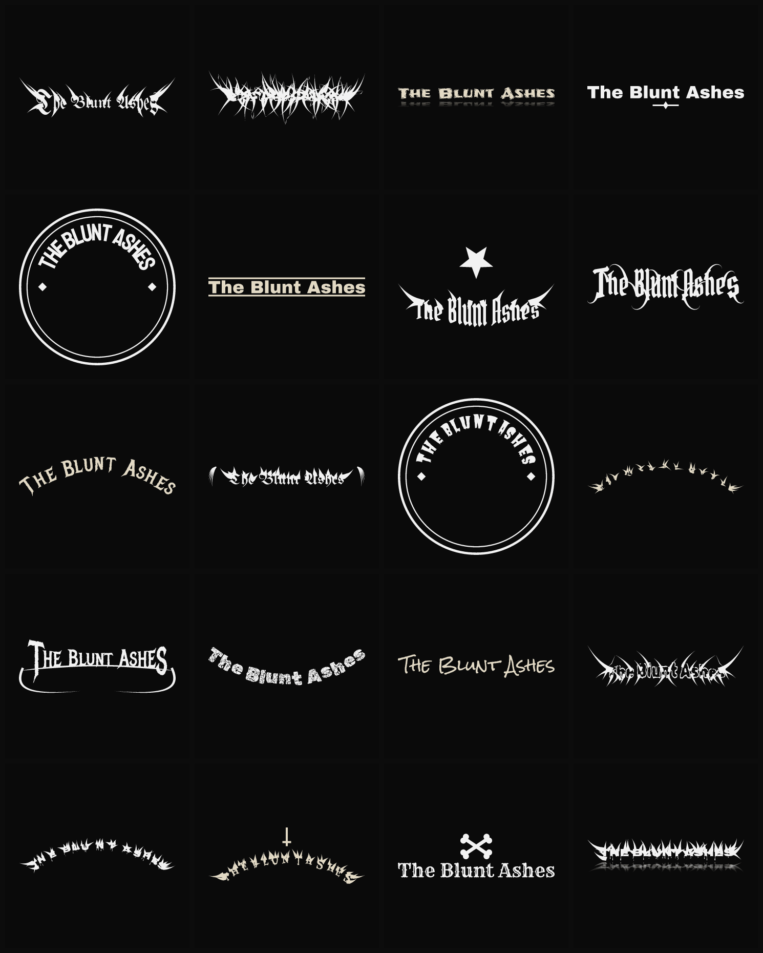 Twenty The Blunt Ashes band logo ideas — different faces, treatments and spike settings