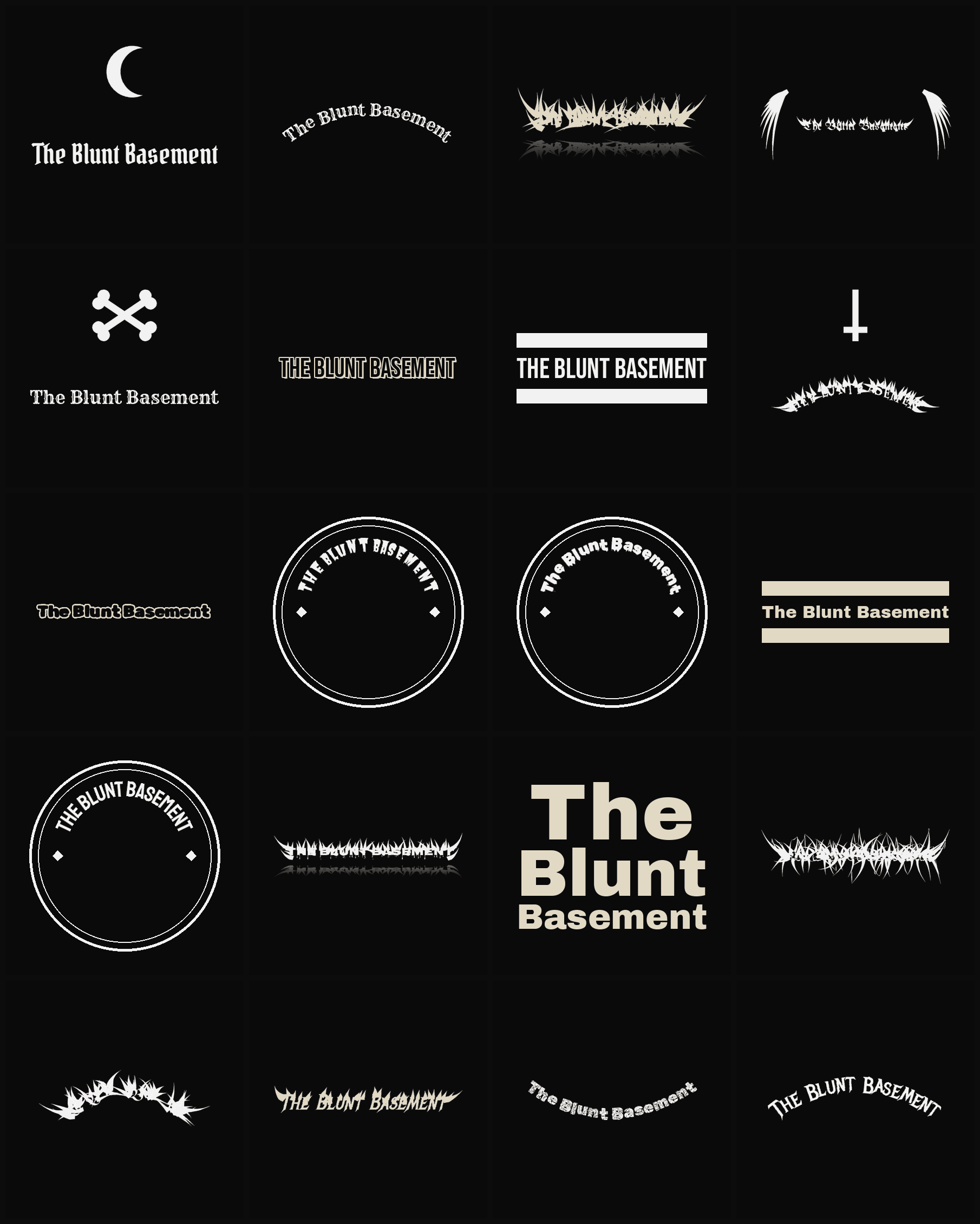 Twenty The Blunt Basement band logo ideas — different faces, treatments and spike settings