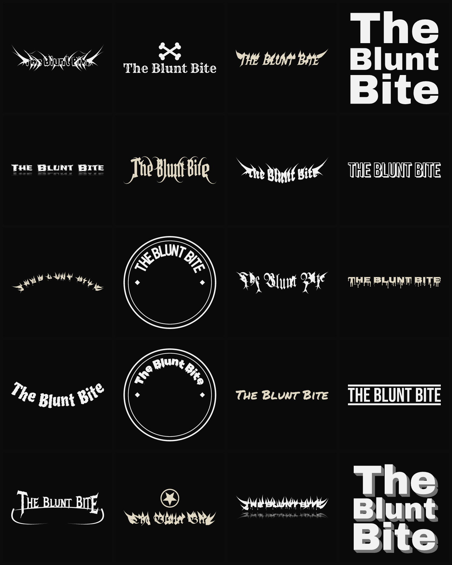 Twenty The Blunt Bite band logo ideas — different faces, treatments and spike settings