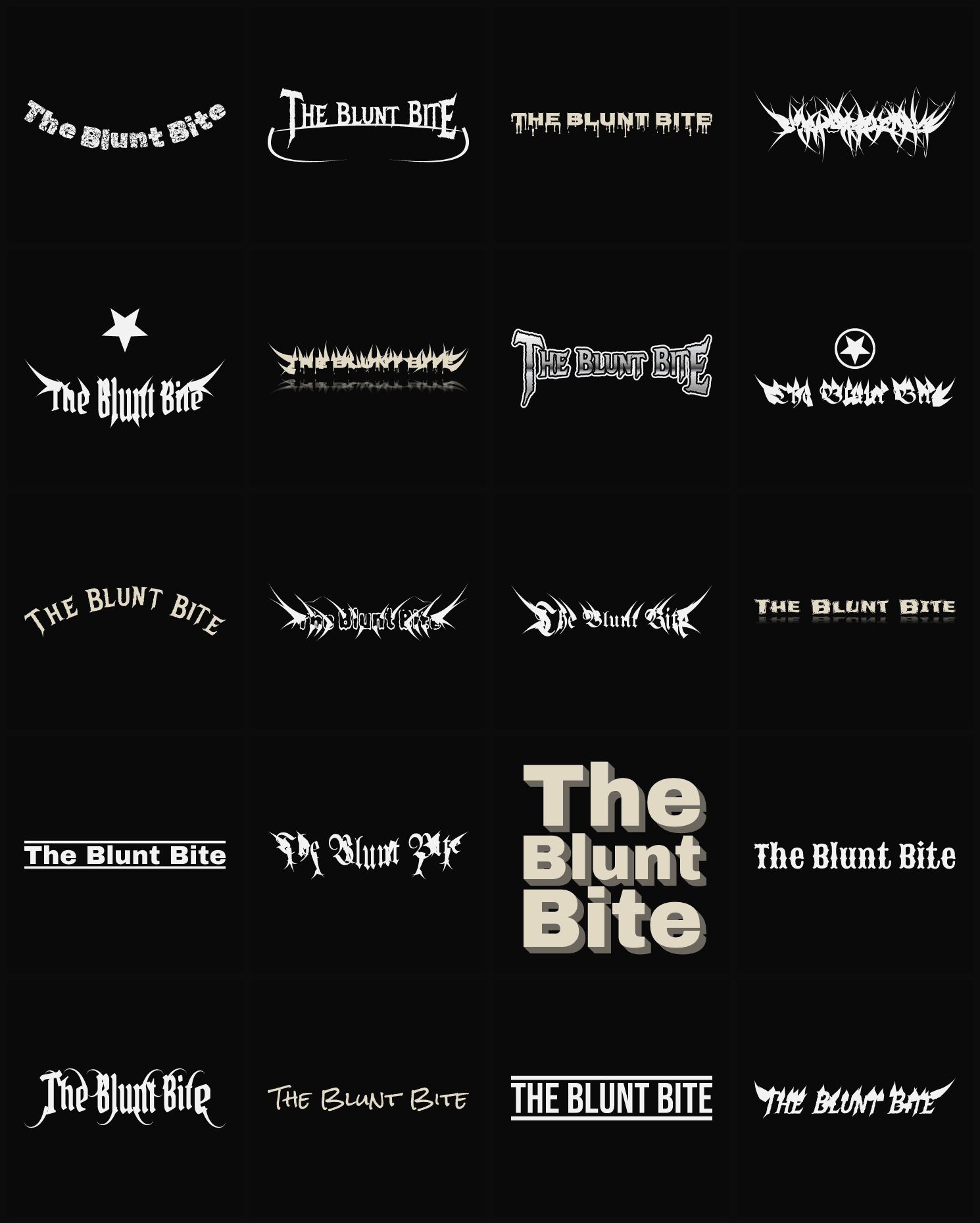Twenty The Blunt Bite band logo ideas — different faces, treatments and spike settings