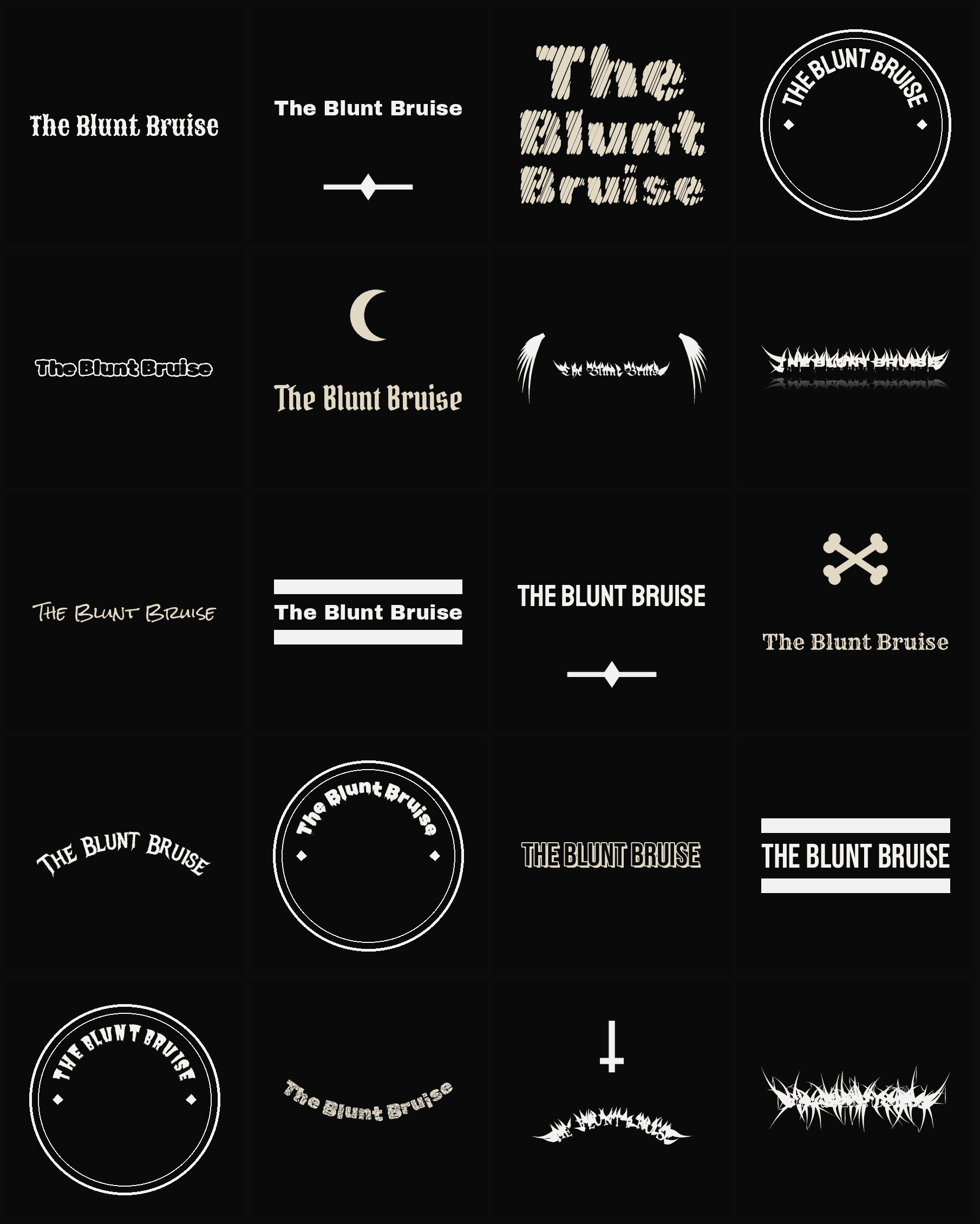 Twenty The Blunt Bruise band logo ideas — different faces, treatments and spike settings