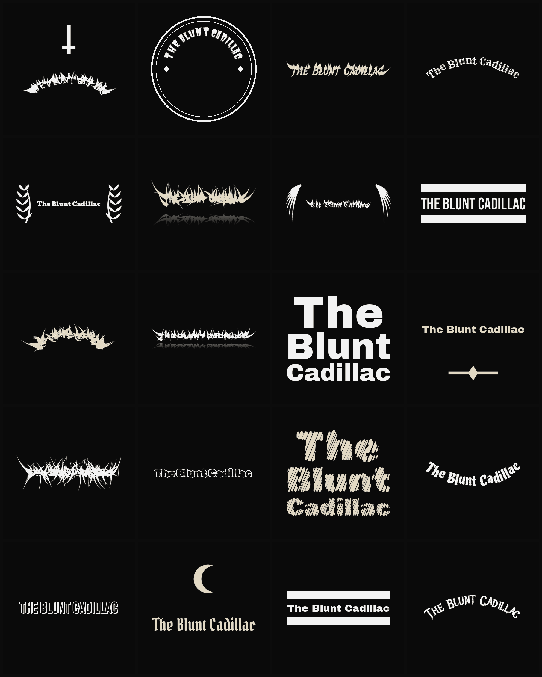 Twenty The Blunt Cadillac band logo ideas — different faces, treatments and spike settings