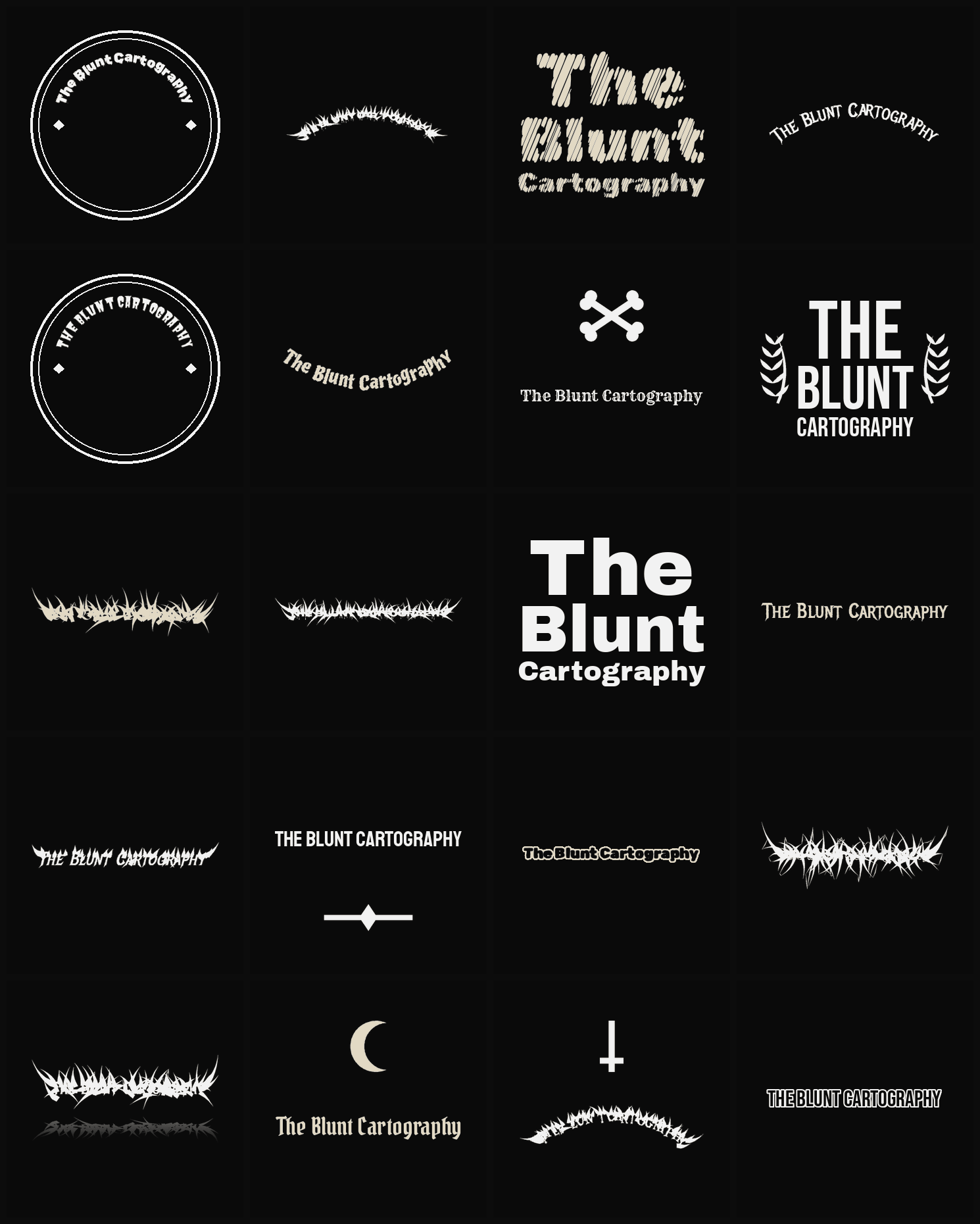 Twenty The Blunt Cartography band logo ideas — different faces, treatments and spike settings