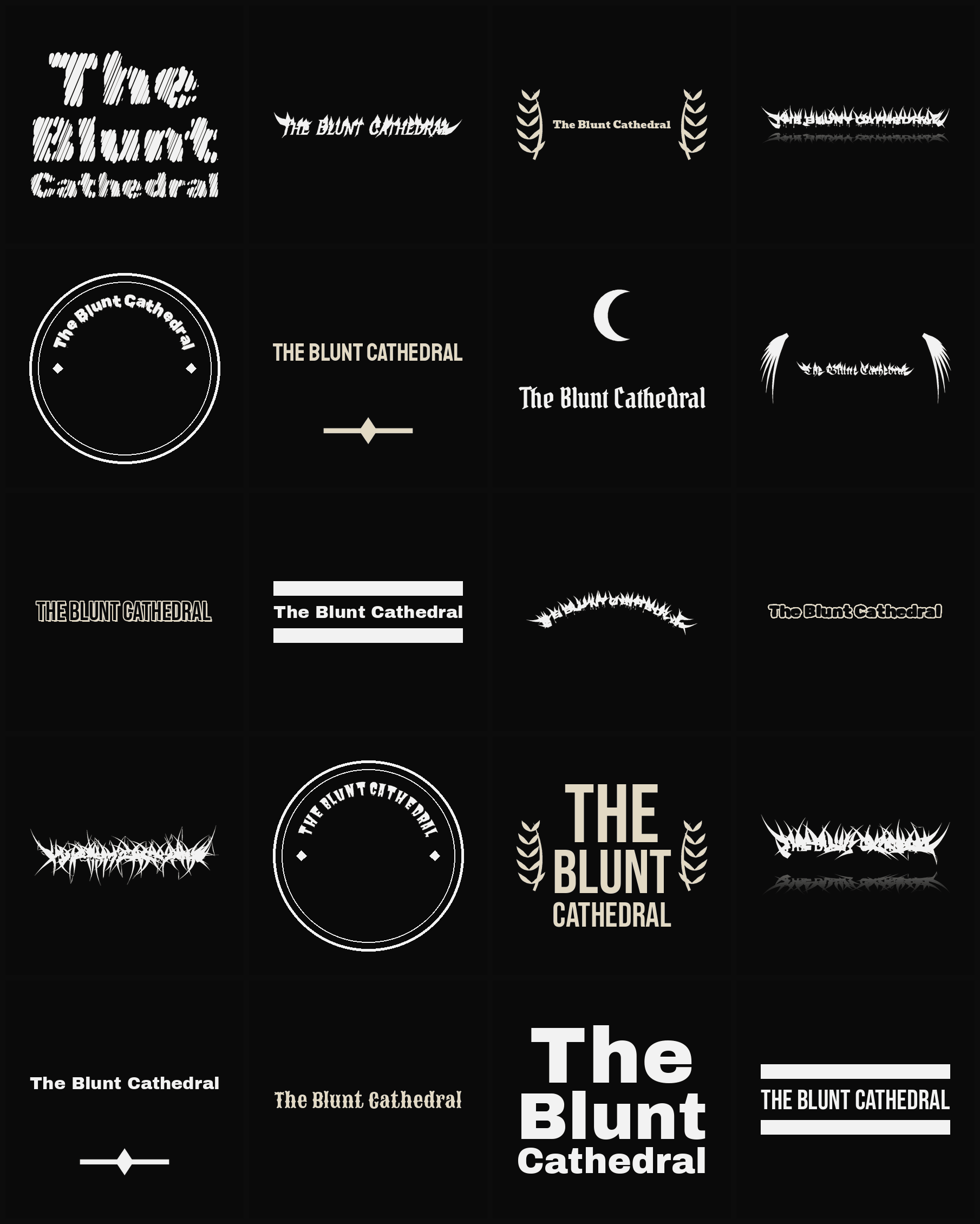 Twenty The Blunt Cathedral band logo ideas — different faces, treatments and spike settings