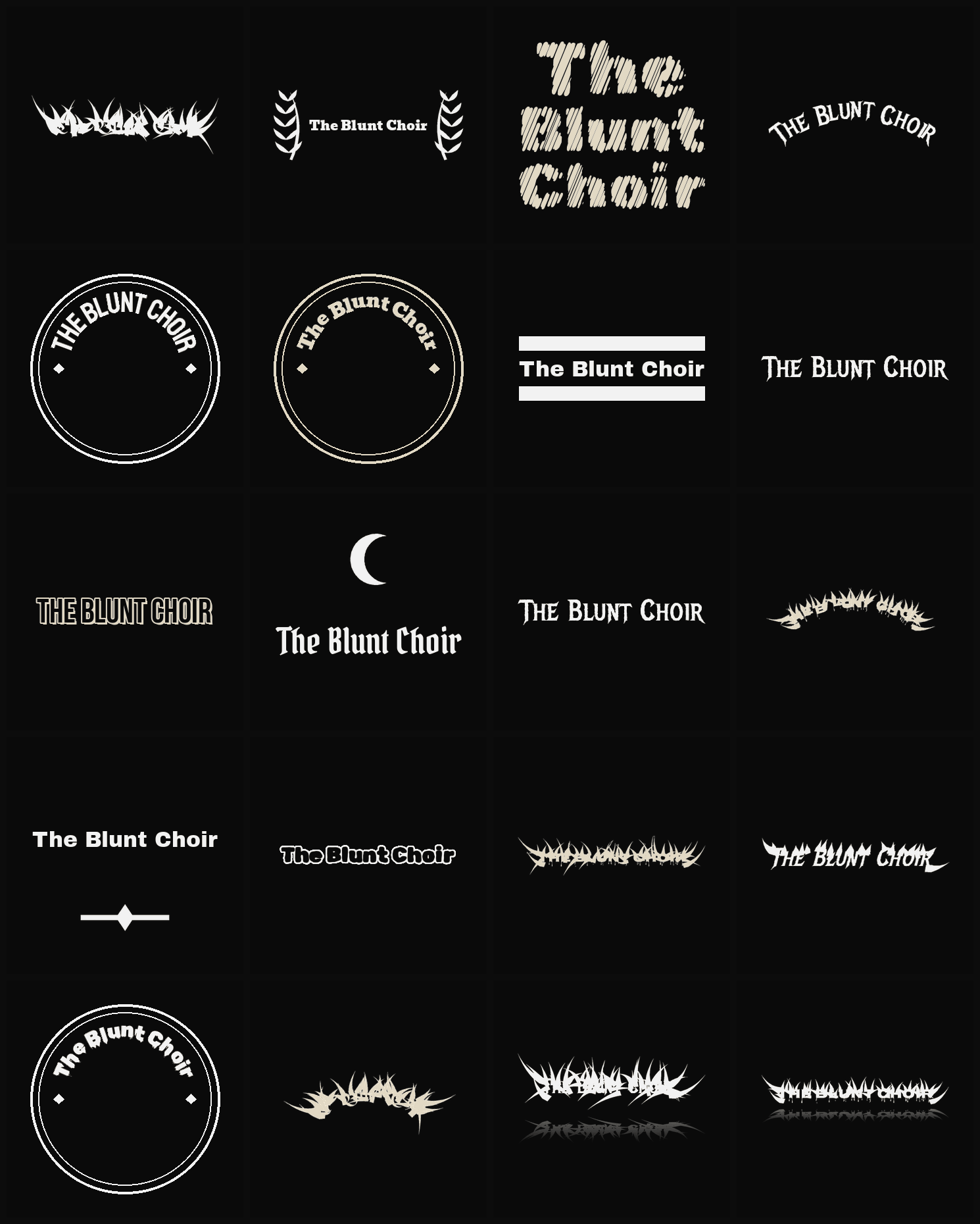 Twenty The Blunt Choir band logo ideas — different faces, treatments and spike settings