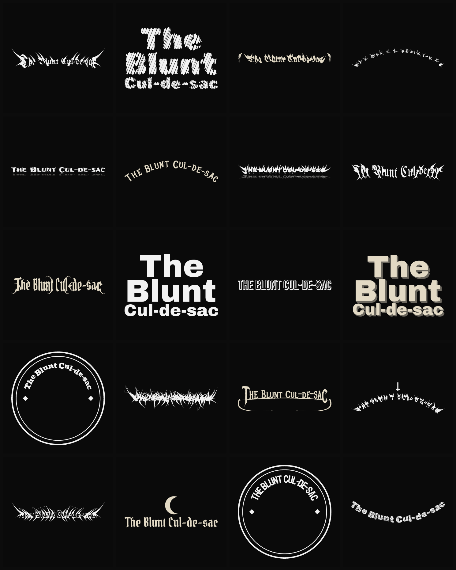 Twenty The Blunt Cul-de-sac band logo ideas — different faces, treatments and spike settings