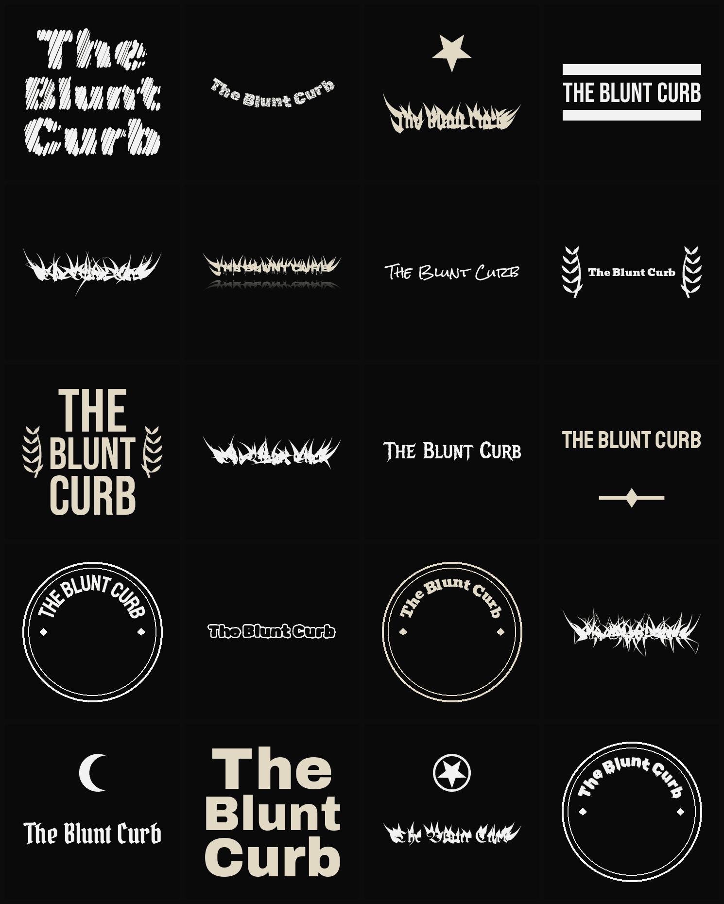 Twenty The Blunt Curb band logo ideas — different faces, treatments and spike settings