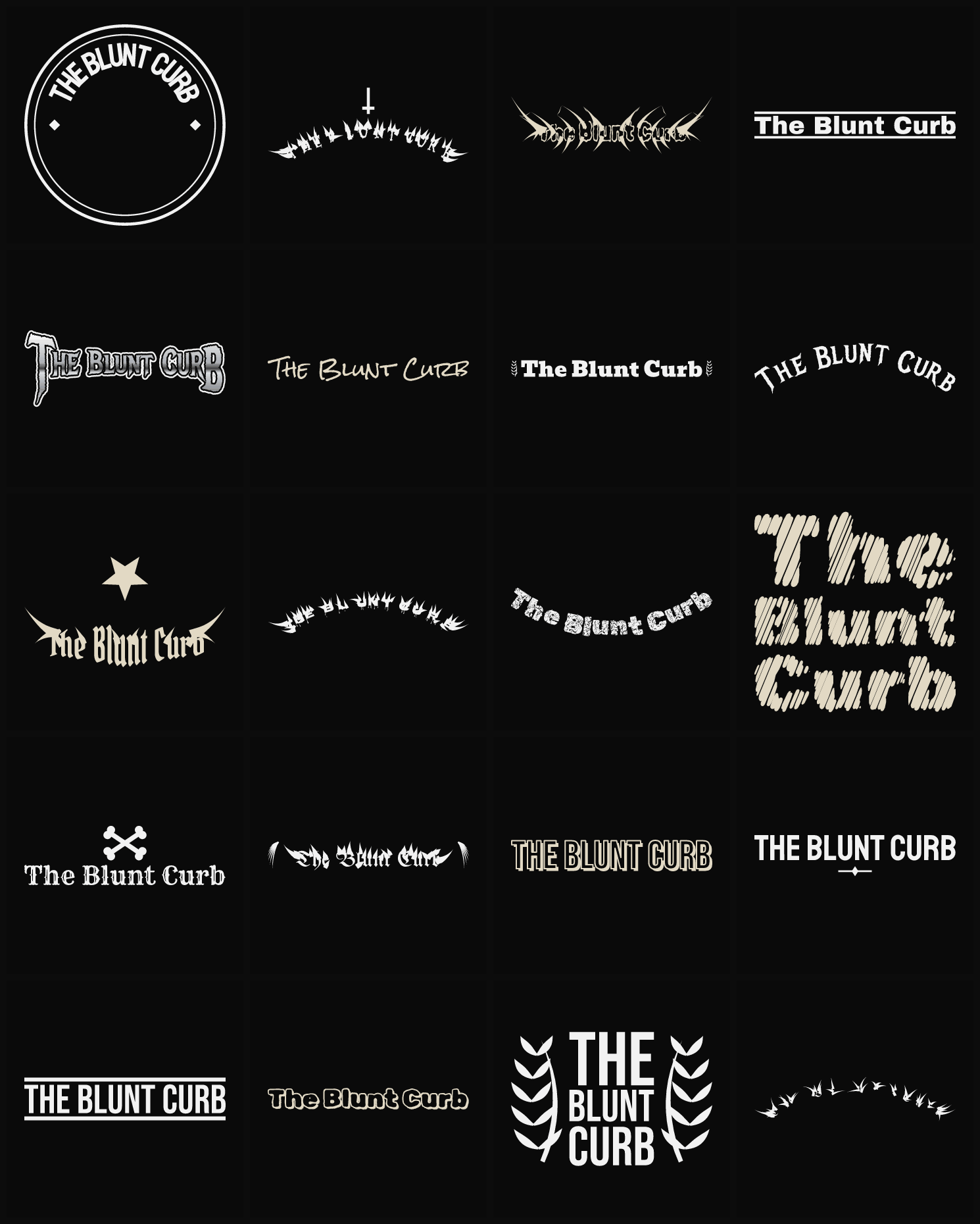 Twenty The Blunt Curb band logo ideas — different faces, treatments and spike settings