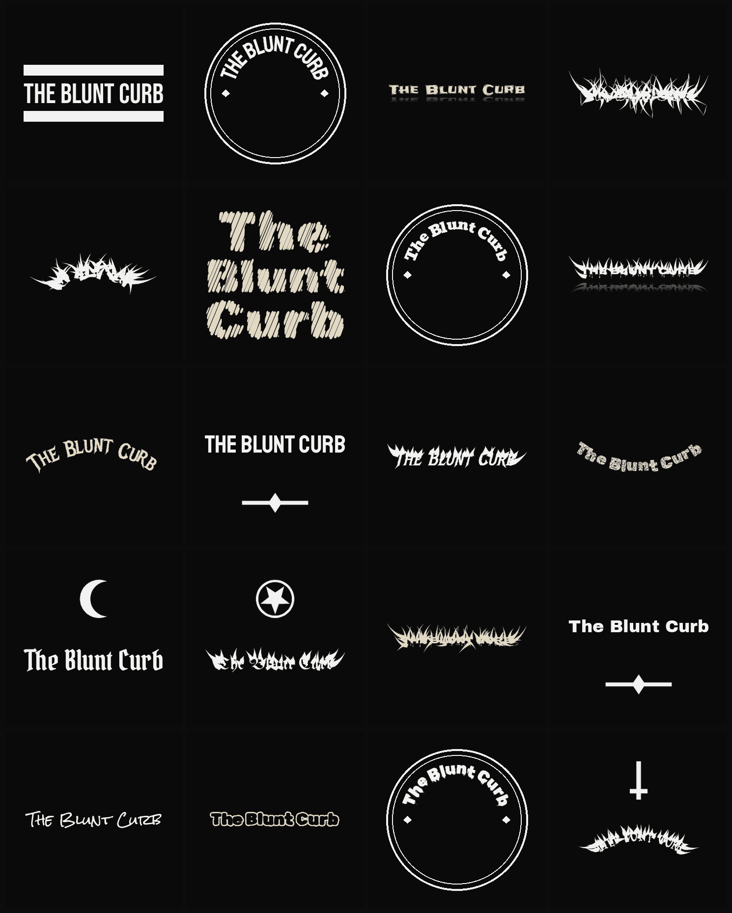 Twenty The Blunt Curb band logo ideas — different faces, treatments and spike settings