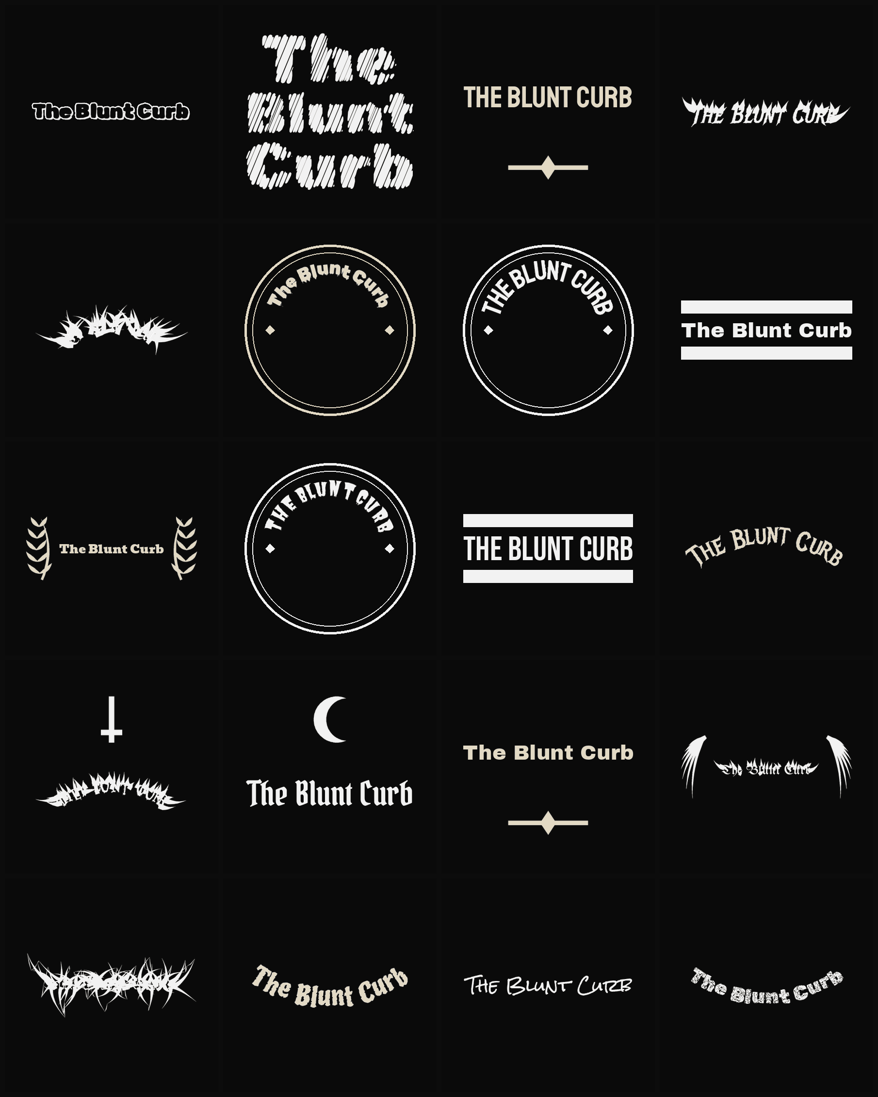 Twenty The Blunt Curb band logo ideas — different faces, treatments and spike settings