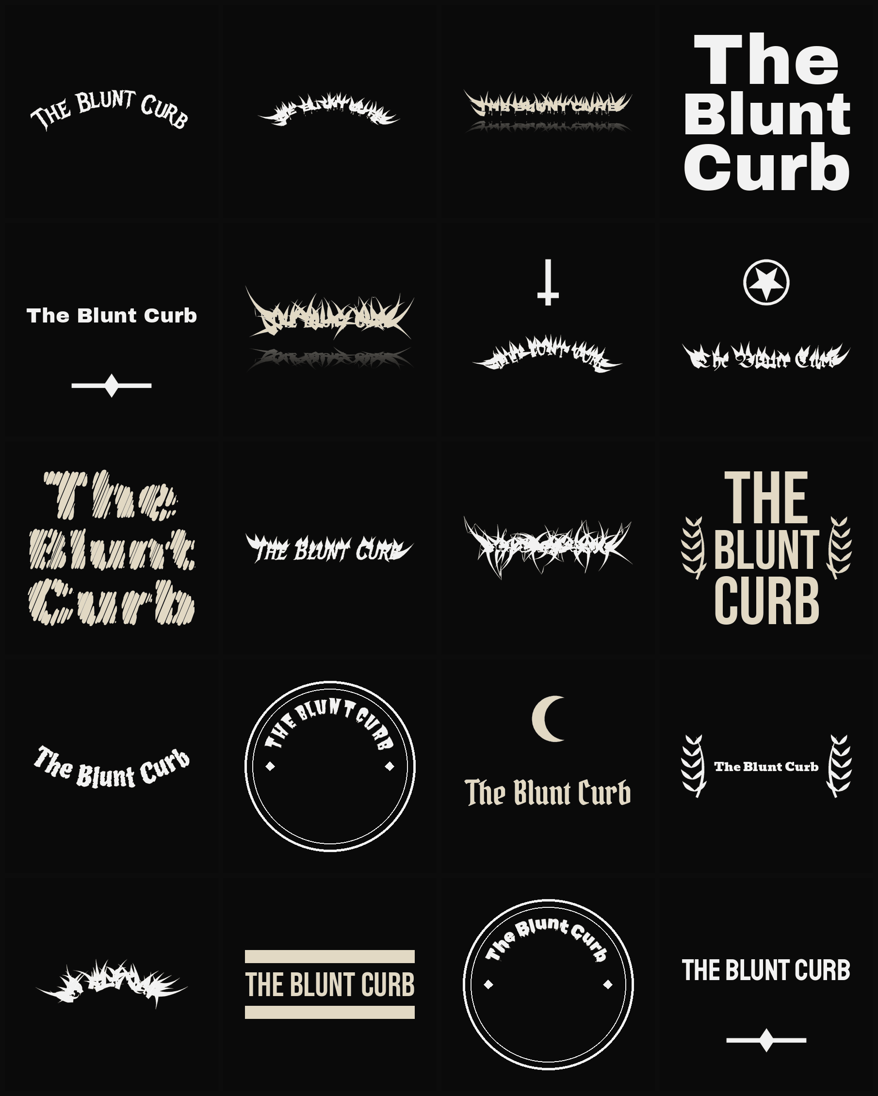 Twenty The Blunt Curb band logo ideas — different faces, treatments and spike settings