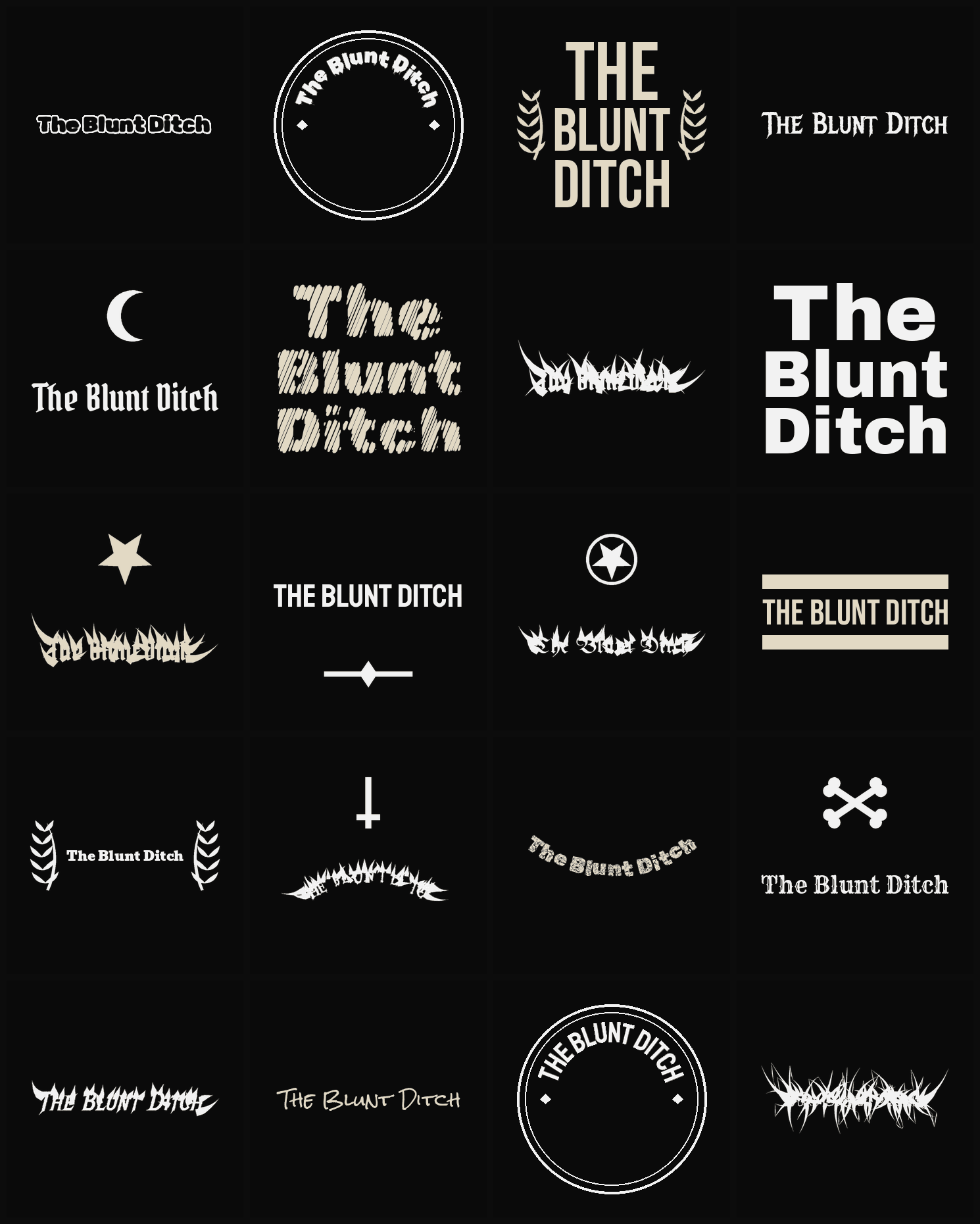 Twenty The Blunt Ditch band logo ideas — different faces, treatments and spike settings