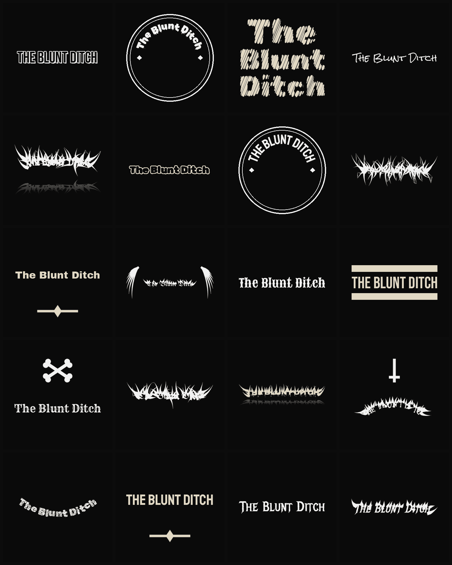 Twenty The Blunt Ditch band logo ideas — different faces, treatments and spike settings