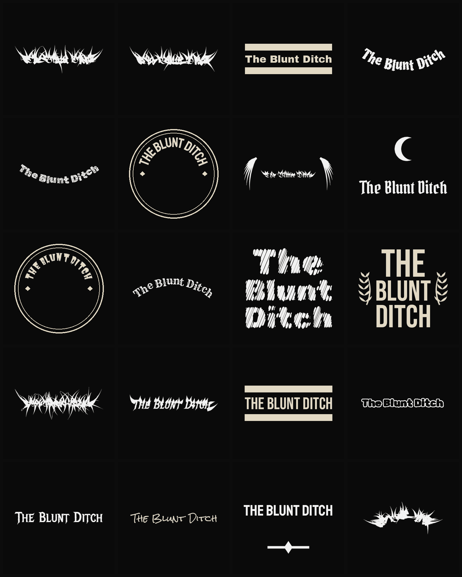 Twenty The Blunt Ditch band logo ideas — different faces, treatments and spike settings