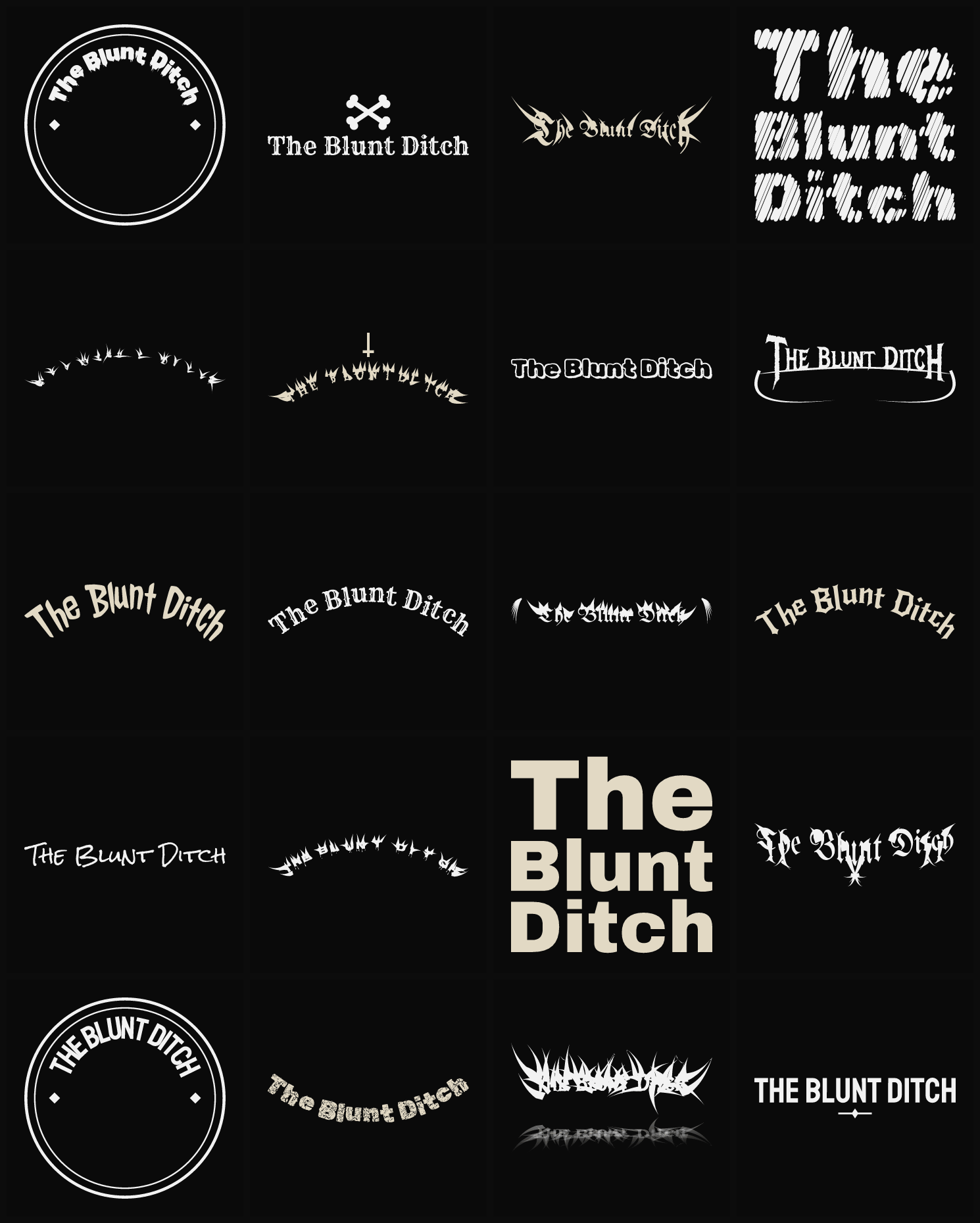 Twenty The Blunt Ditch band logo ideas — different faces, treatments and spike settings