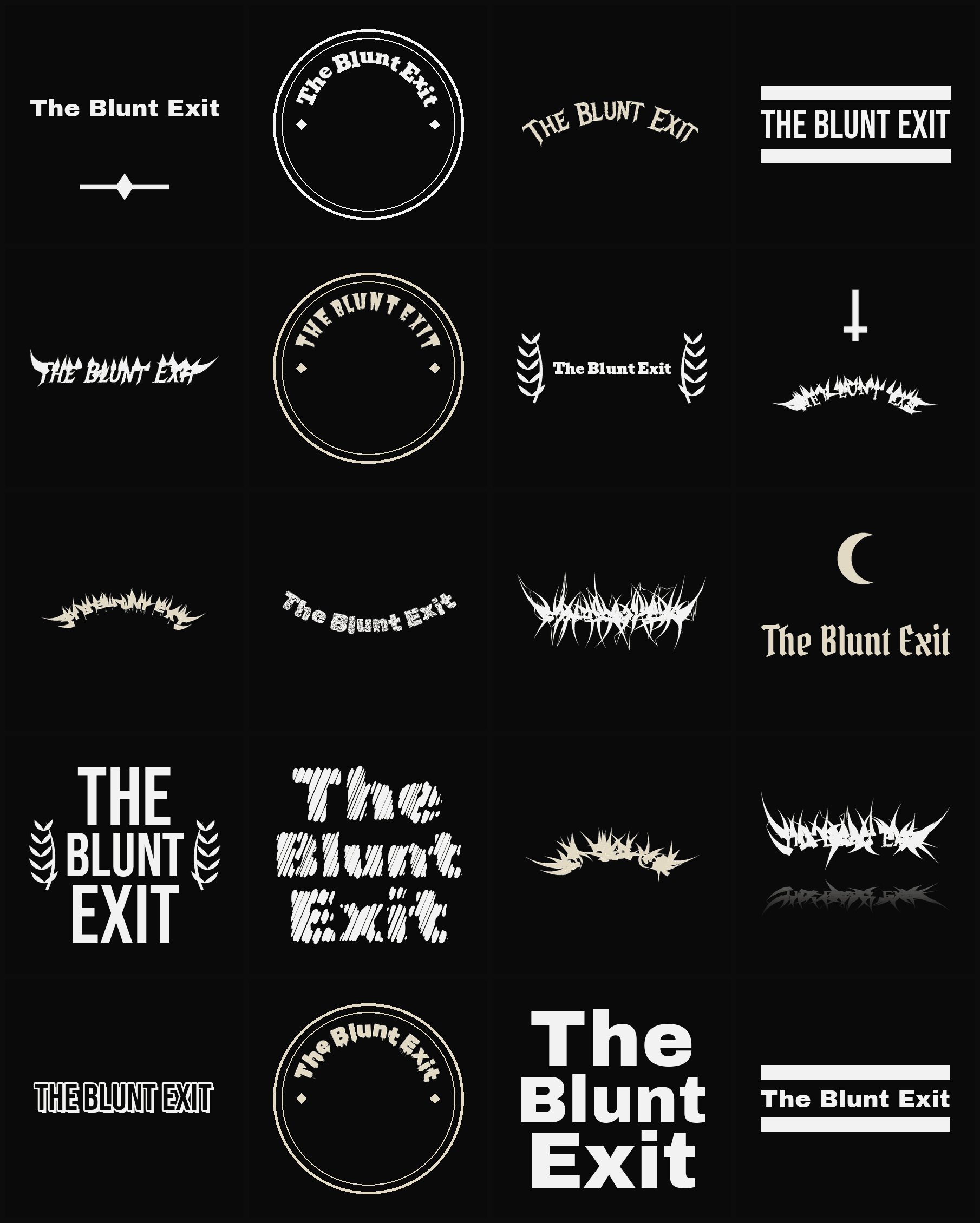 Twenty The Blunt Exit band logo ideas — different faces, treatments and spike settings