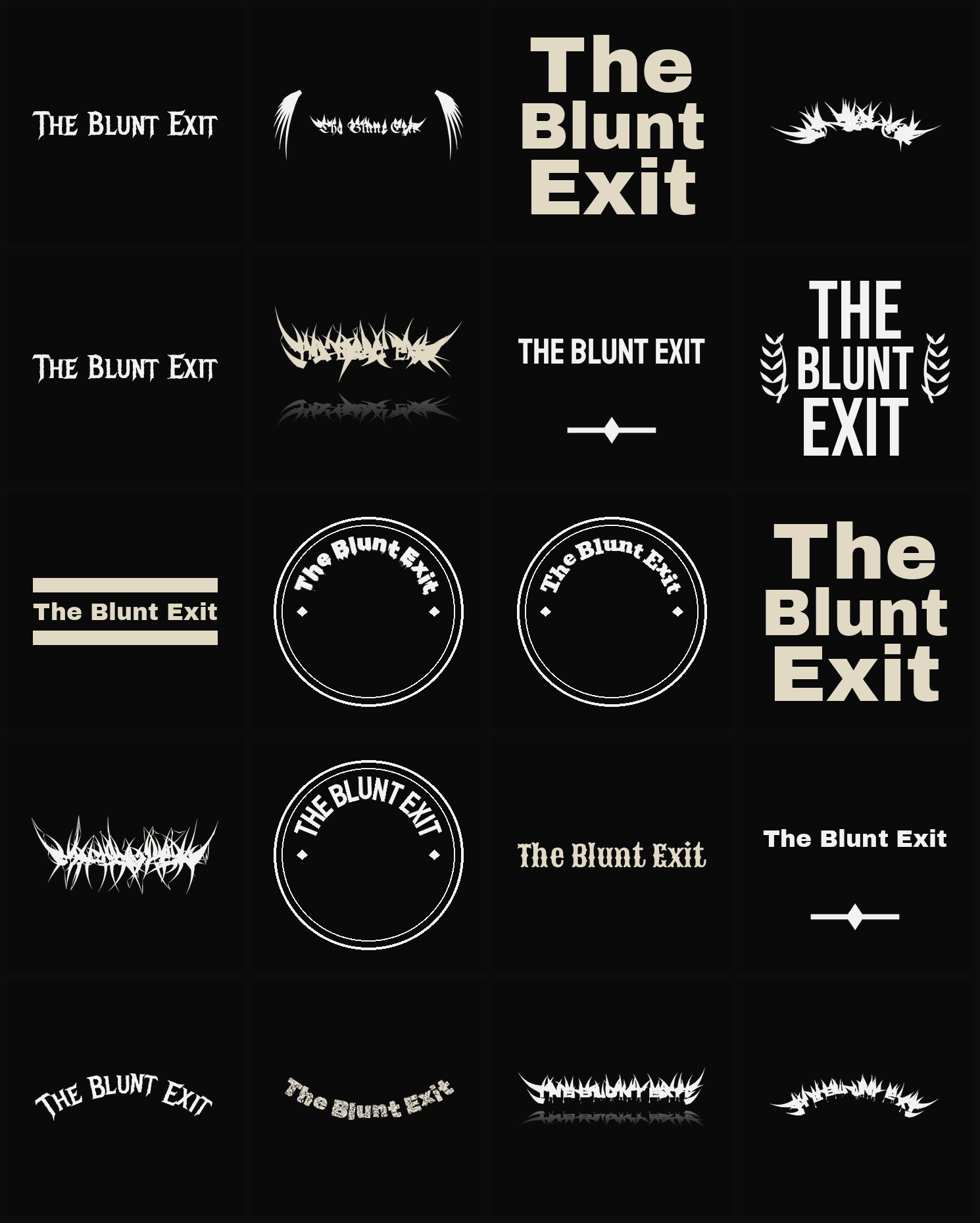 Twenty The Blunt Exit band logo ideas — different faces, treatments and spike settings