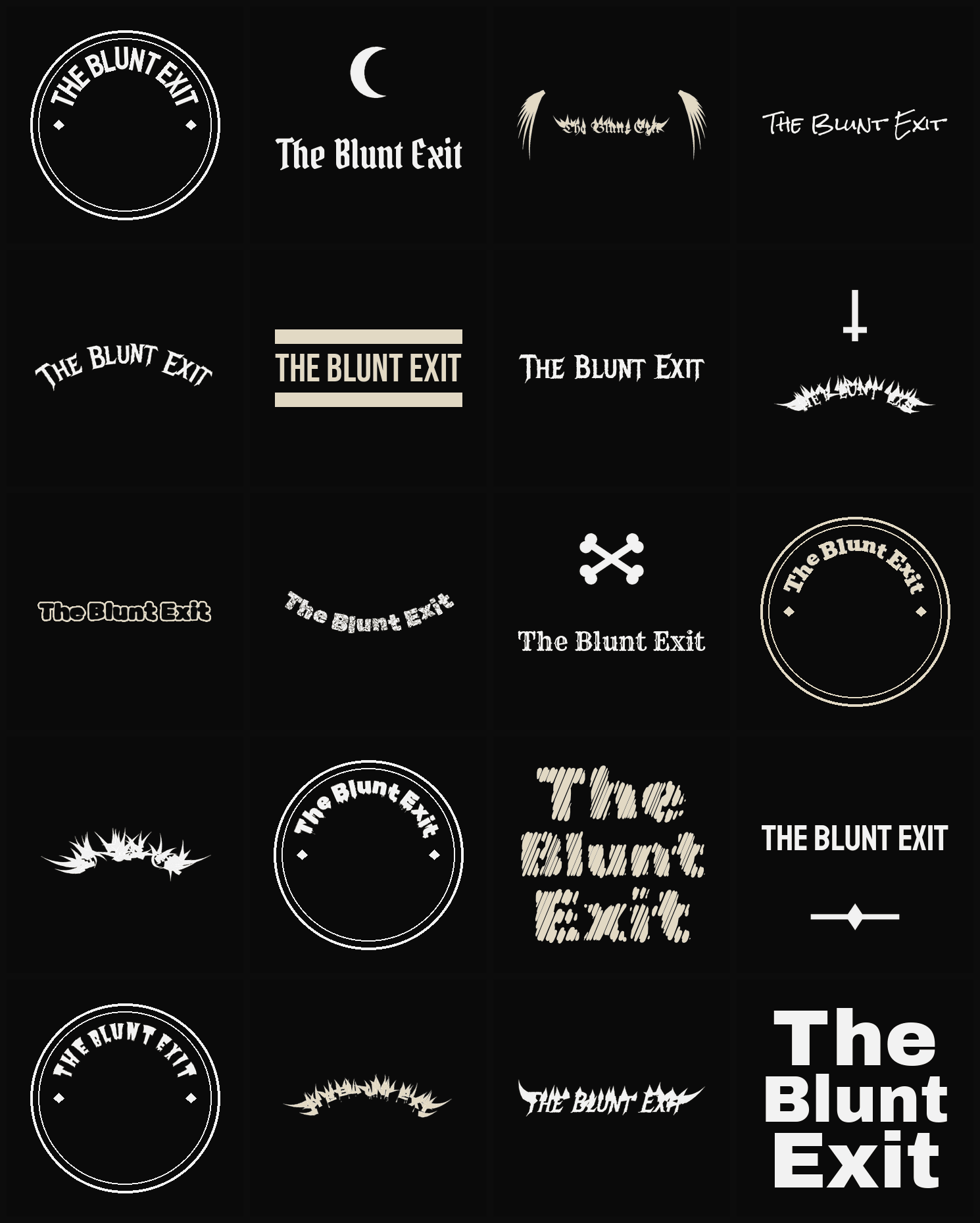 Twenty The Blunt Exit band logo ideas — different faces, treatments and spike settings