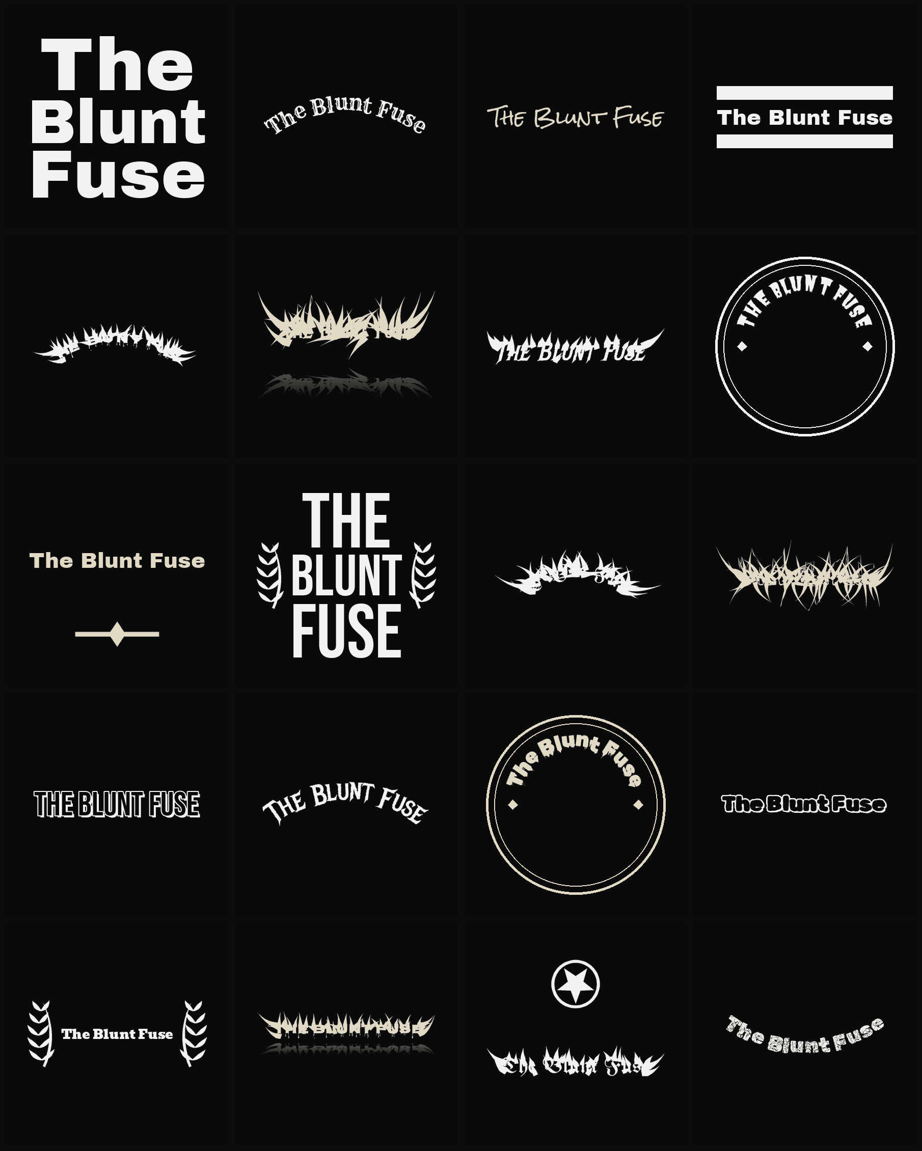 Twenty The Blunt Fuse band logo ideas — different faces, treatments and spike settings