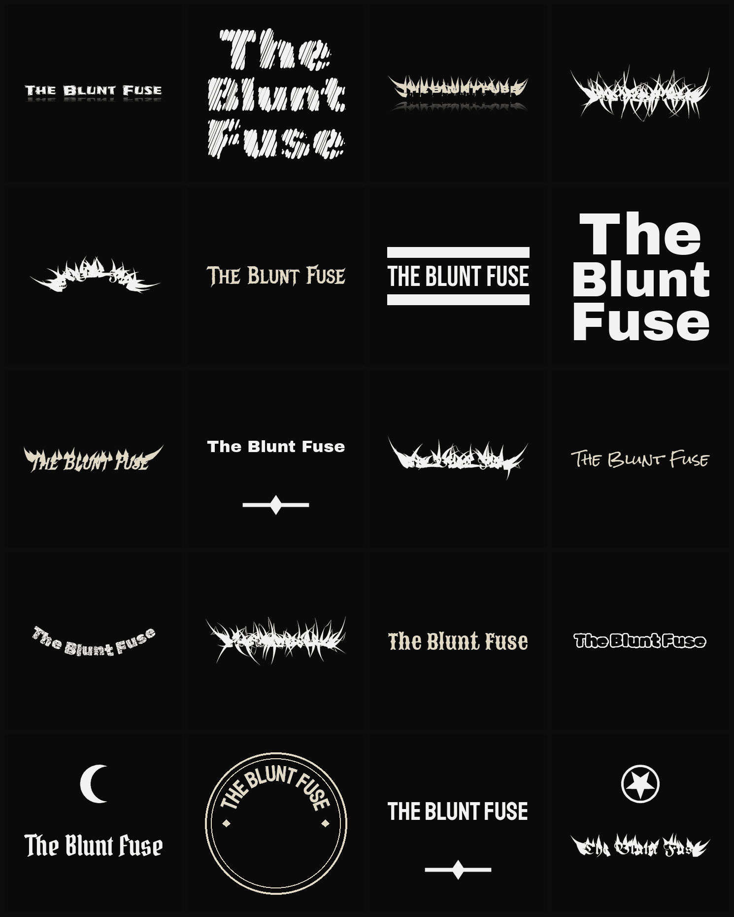 Twenty The Blunt Fuse band logo ideas — different faces, treatments and spike settings