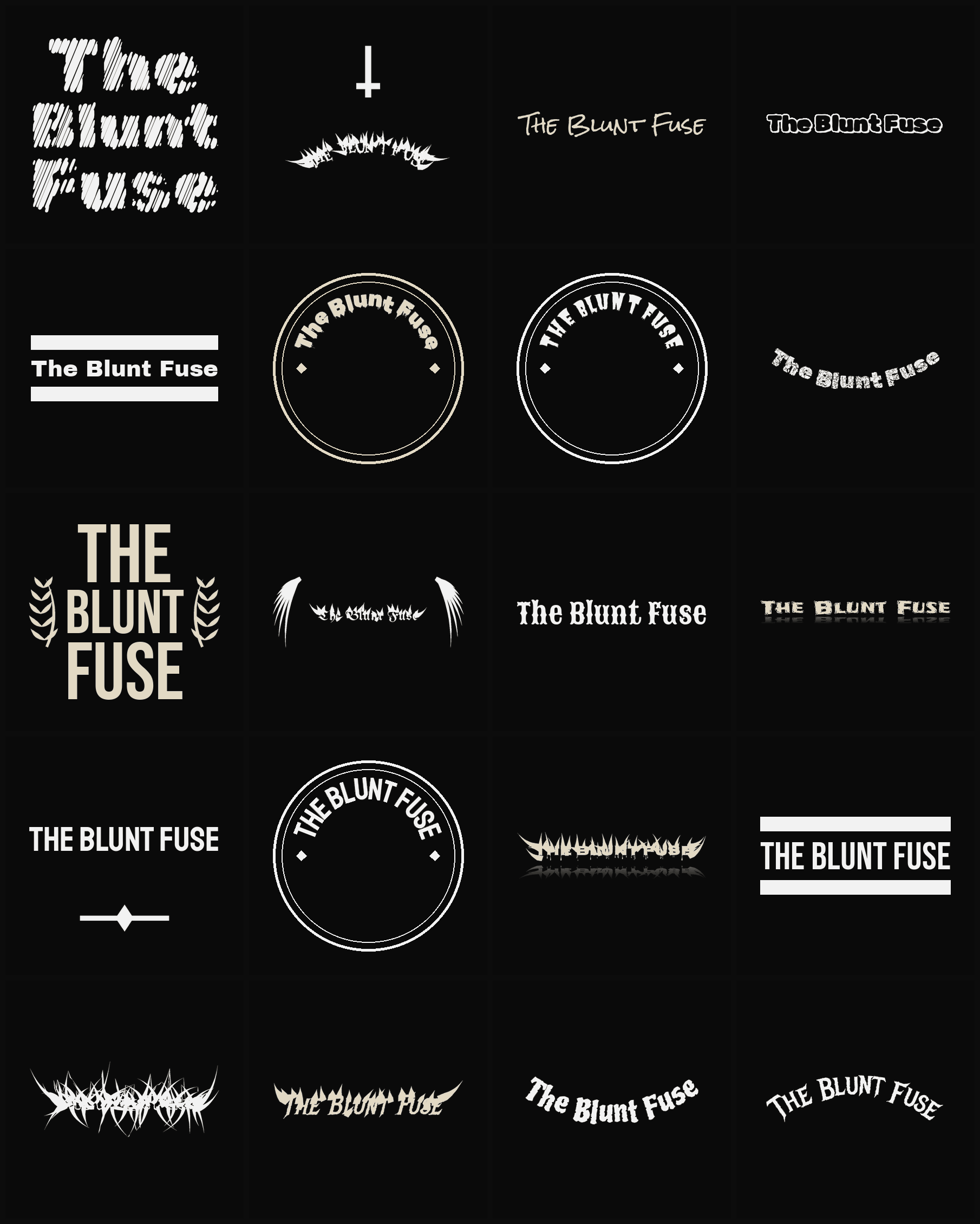 Twenty The Blunt Fuse band logo ideas — different faces, treatments and spike settings
